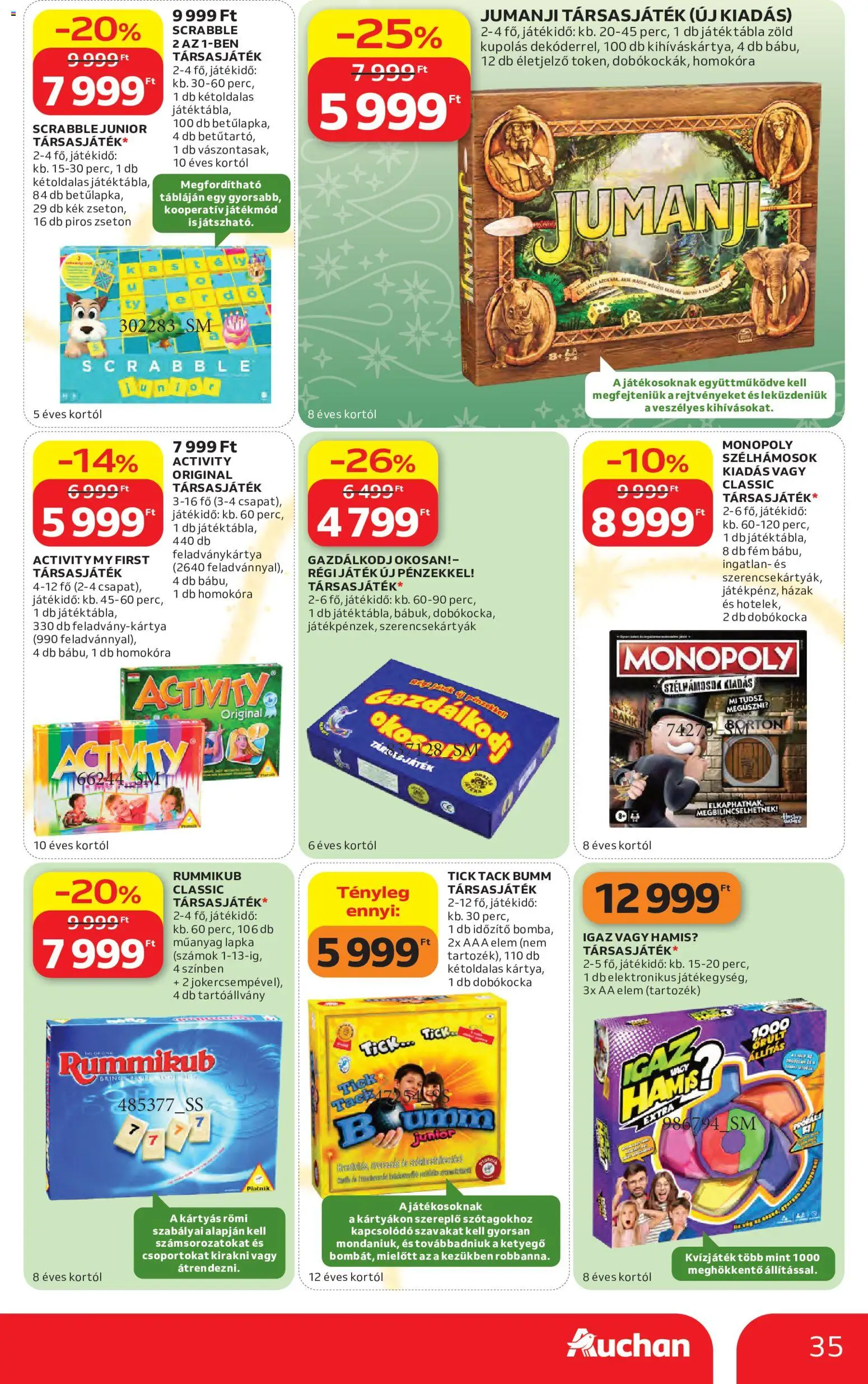 Auchan akciós ujság - amely érvényes a következő dátumtól: 2026.10.22. | Oldal: 35 | Termékek: Játék, Elem, Társasjáték