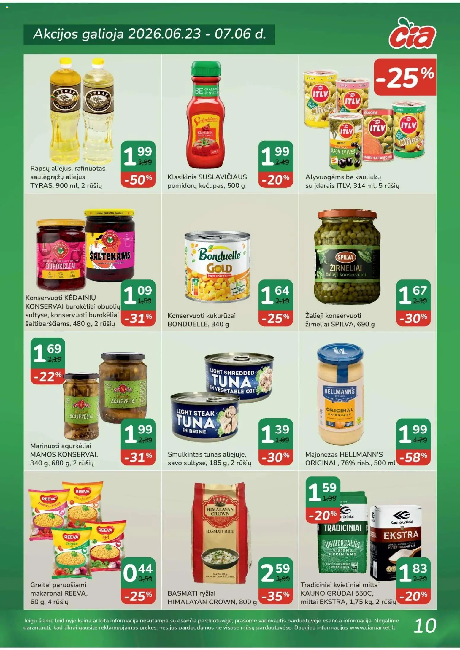 ČIA MARKET akcijos nuo 2026.06.23 | Puslapis: 10 | Prekių: Aliejus, Majonezas, Miltai, Ryžiai
