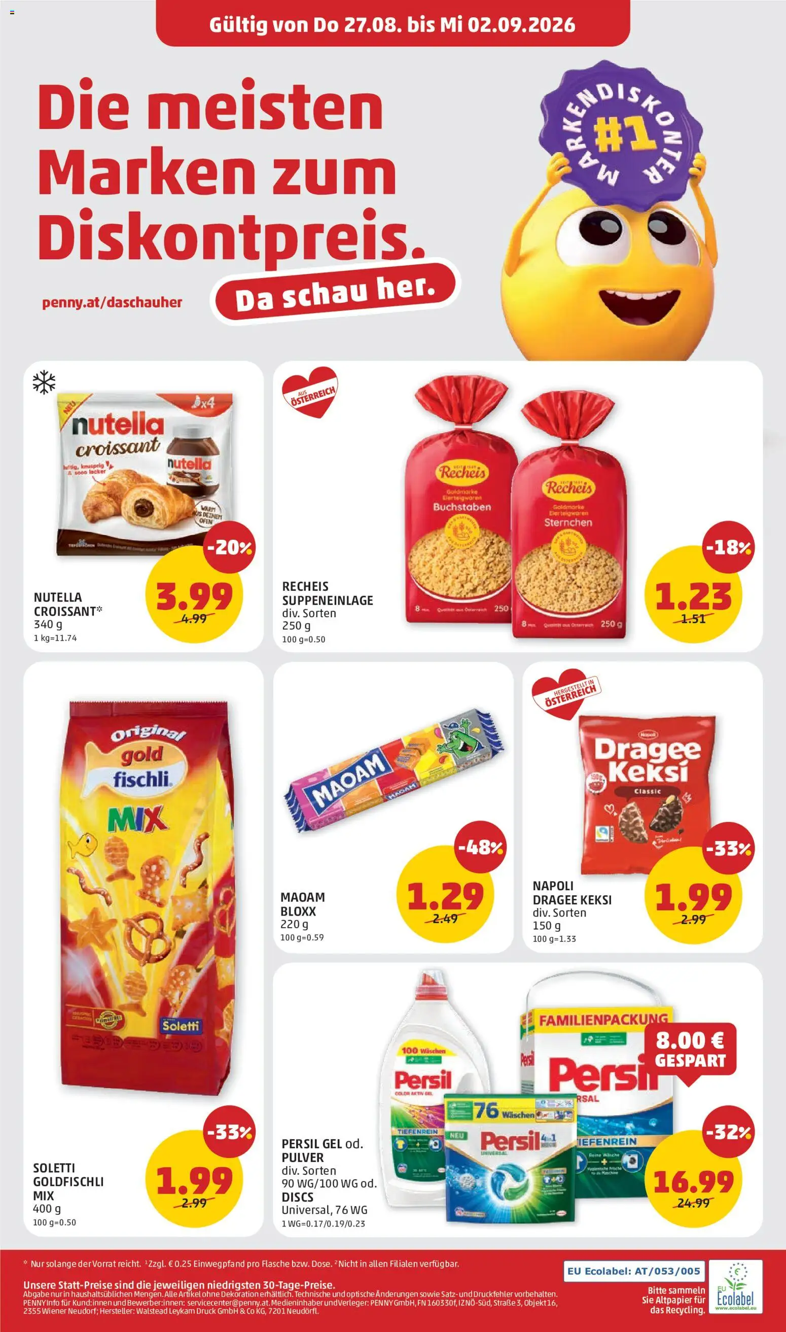 Penny Markt Eröffnung in 4490 St. Florian gültig ab 23.08.2026 | Seite: 8 | Produkte: Nutella, Ofen, Eier