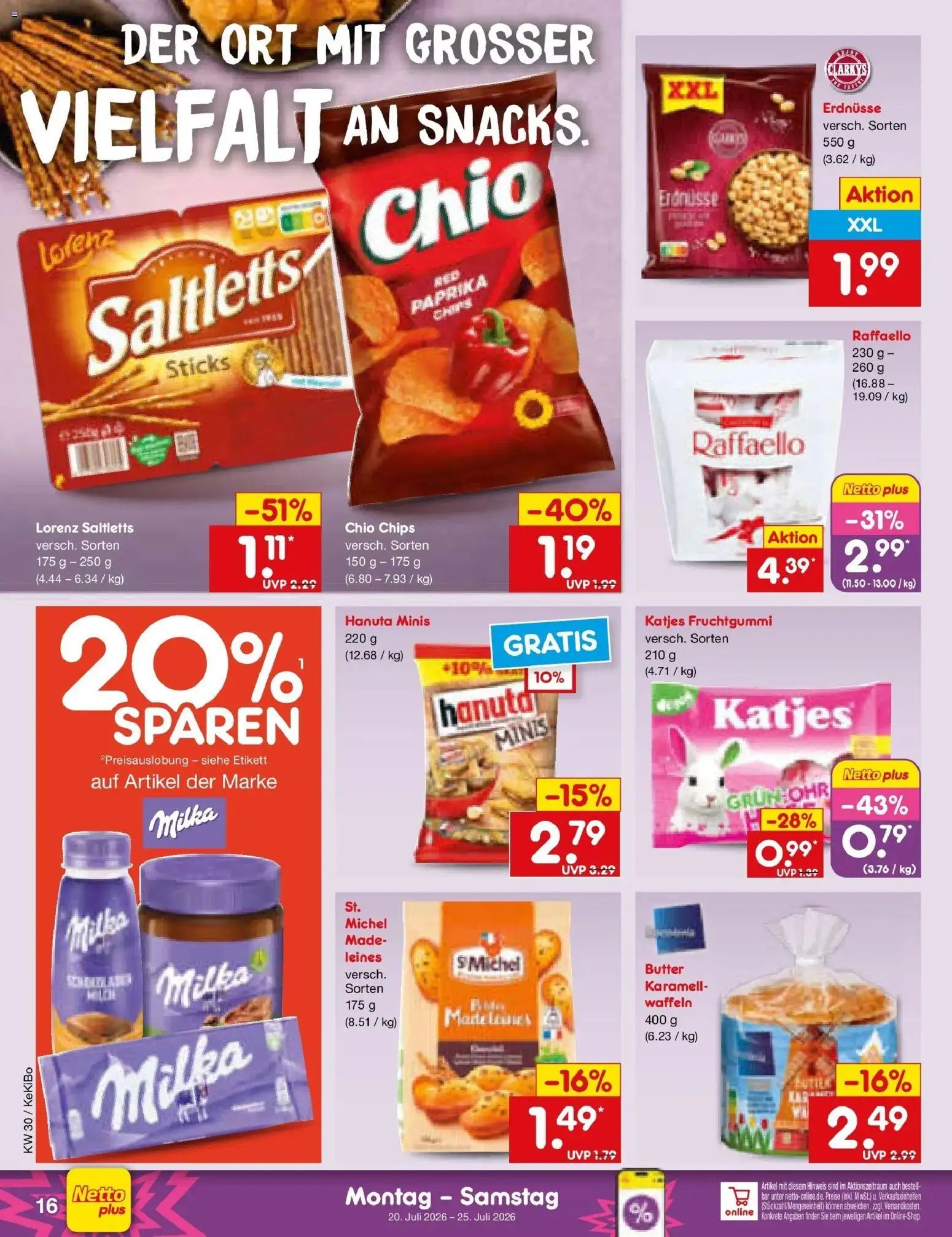 Netto Marken-Discount Prospekt Oberhaid – gültig ab 20.07.2026 | Seite: 26 | Produkte: Katjes, Milka, Waffeln, Chips