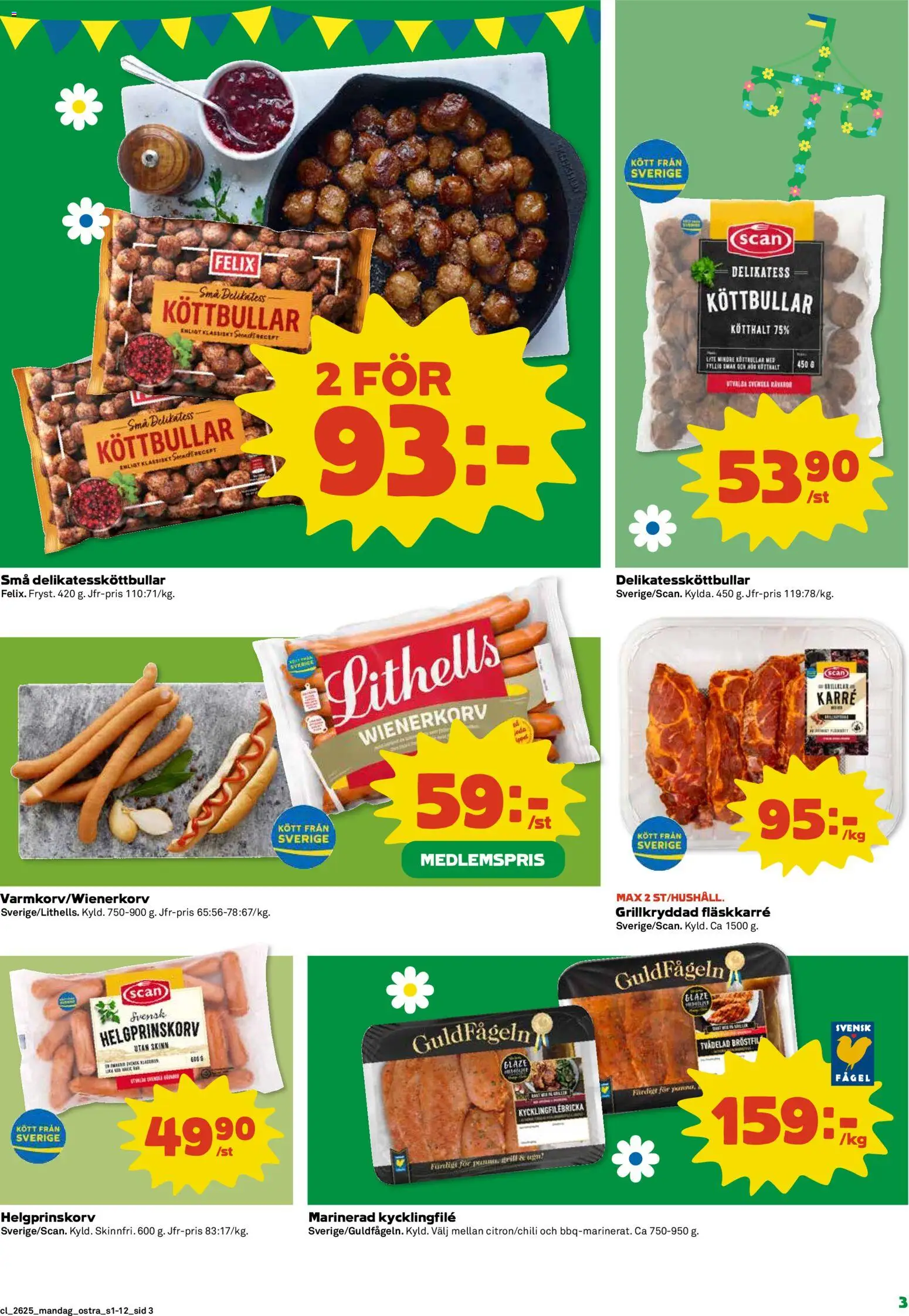 Coop Daglivs reklamblad aktuell från 15.06.2026 | Sida: 3 | Produkter: Grill, Köttbullar, Kycklingfile, Wienerkorv