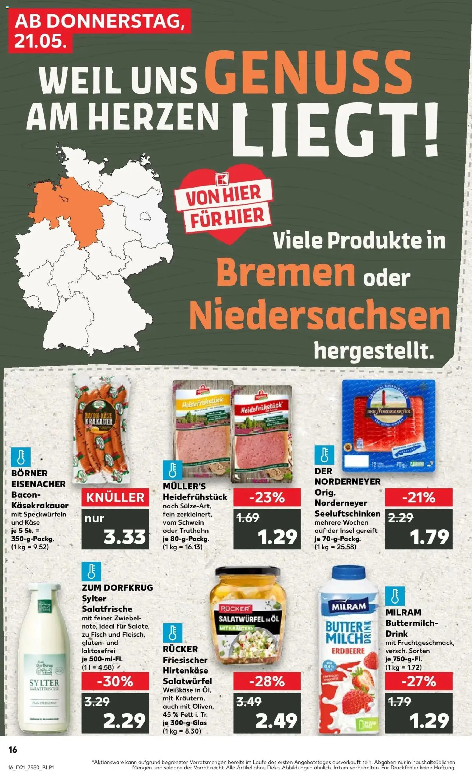 Kaufland Prospekt Oldenburg – gültig ab 18.05.2026 | Seite: 21 | Produkte: Buttermilch, Butter, Fisch, Milram