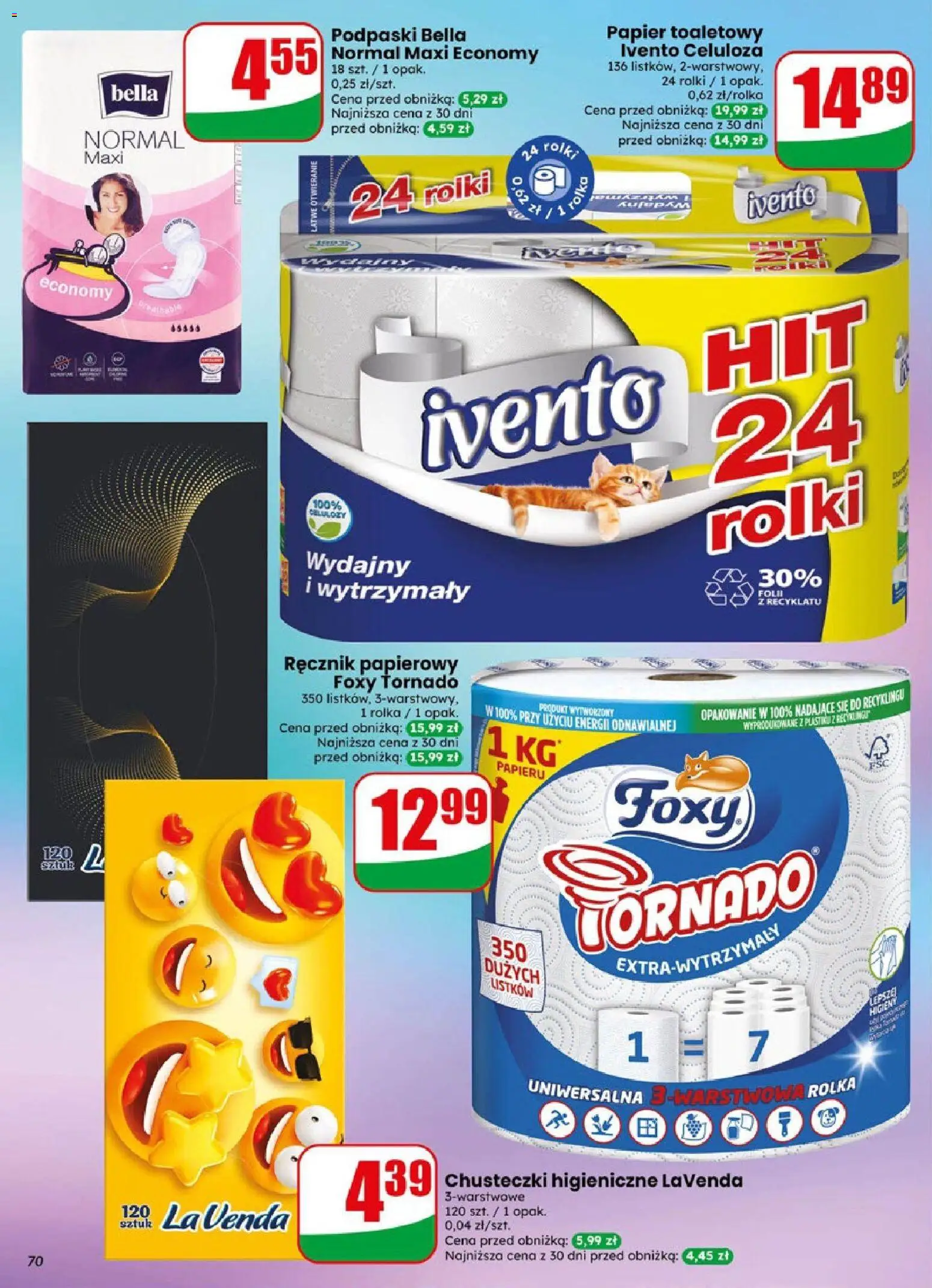 Dino gazetka od 06.05.2026 | Strona: 70 | Produkty: Podpaski bella, Papier toaletowy, Chusteczki higieniczne, Podpaski