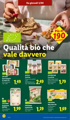 Anteprima del volantino FRESHONA Mais dolce Bio, 2x 140 g (sgocc.) confezione valido a partire dal 03/09/2026 | Pagina: 24 | Prodotti: Semola, Omega, Fagiolini, Omega 3
