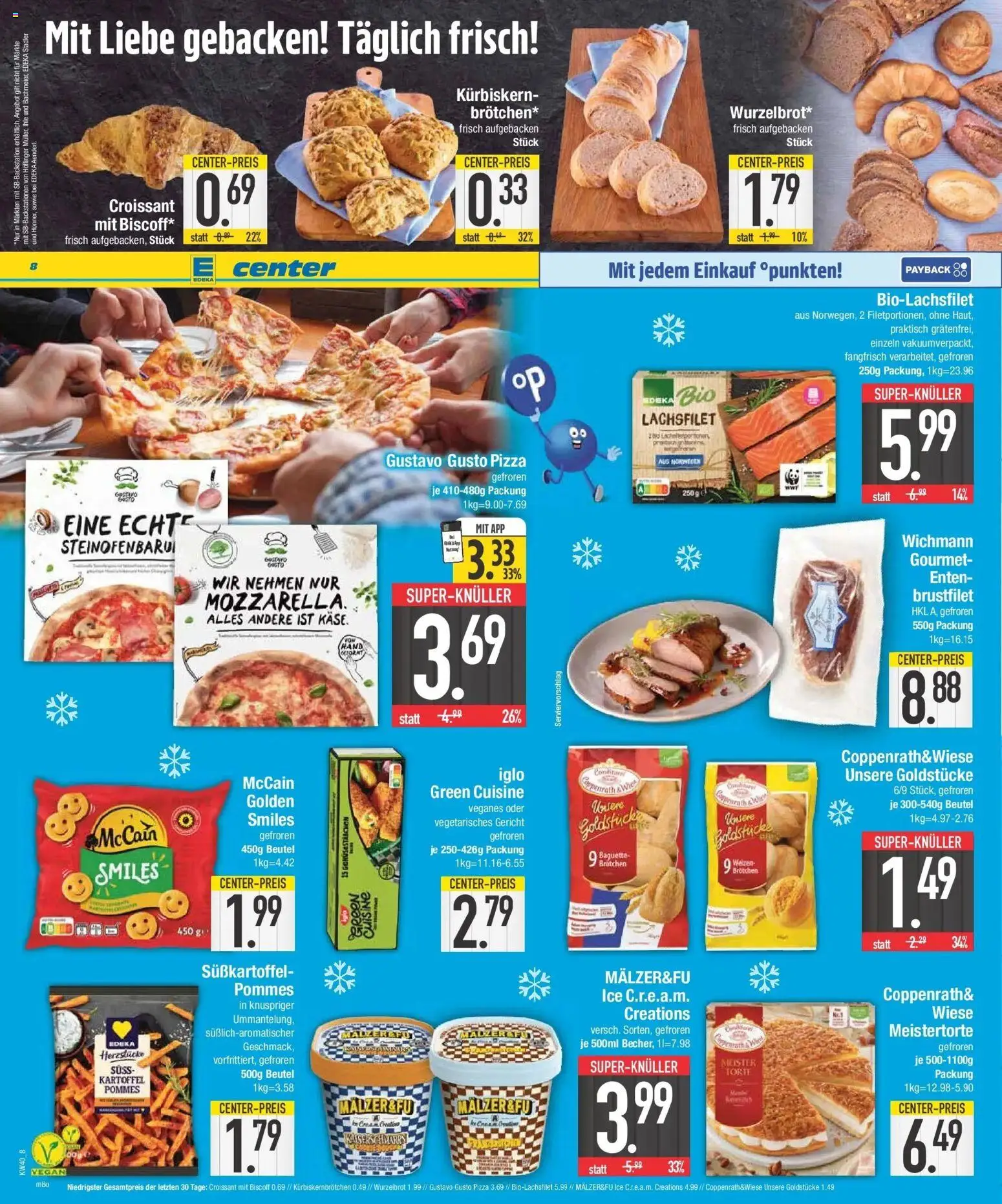 E center Prospekt Ingolstadt (ab 28.09.2026) zum Blättern | Seite: 8 | Produkte: Iglo, Baguette, Croissant, Pizza