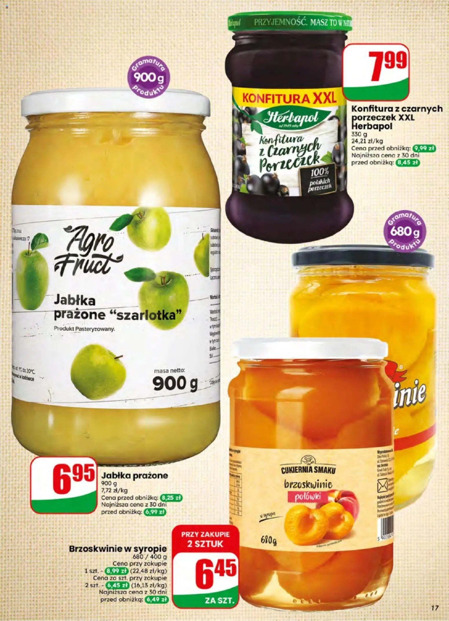 Dino gazetka od 24.06.2026 | Strona: 17 | Produkty: Brzoskwinie w syropie, Jabłka prażone, Jabłka, Brzoskwinie