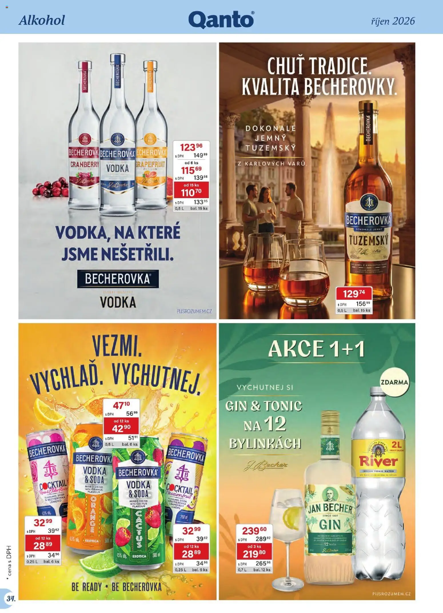 Astur & Qanto leták - Velkoobchod 10/2026 od 01.10.2026 | Strana: 34 | Produkty: Gin, Tonic Water, Becherovka, Alkohol