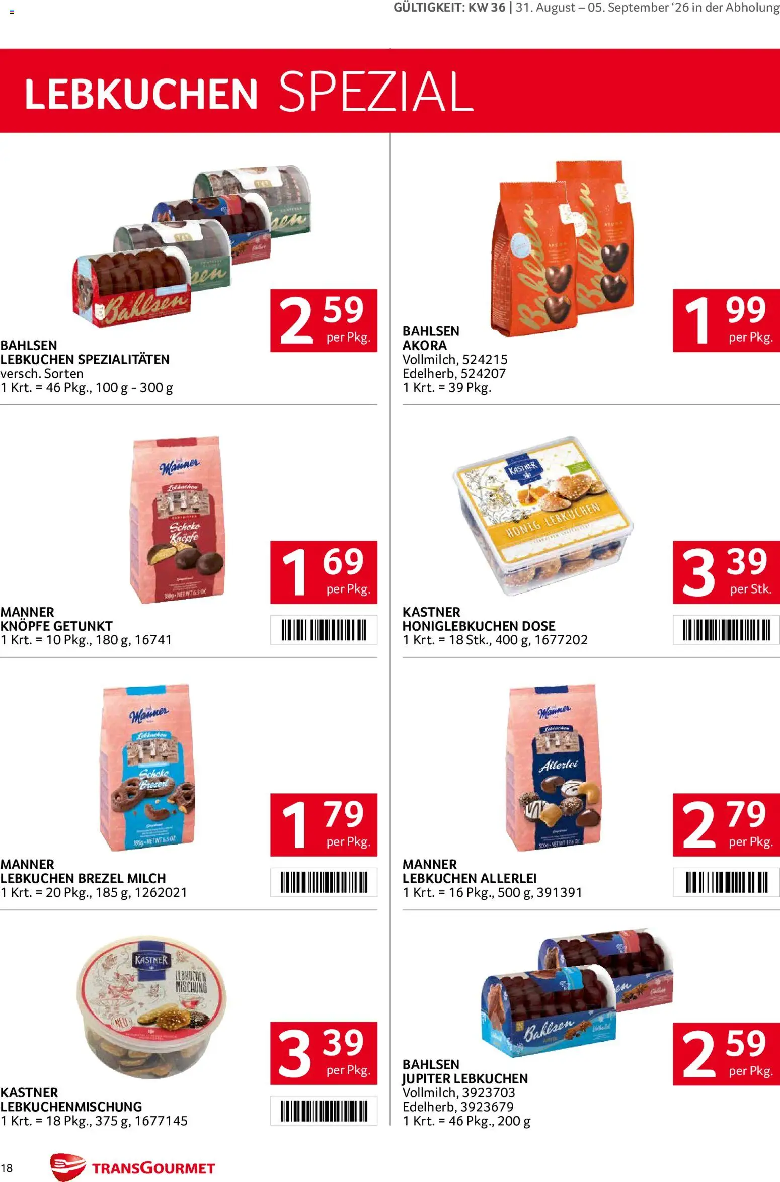 Transgourmet Flugblatt gültig ab 31.08.2026 | Seite: 18 | Produkte: Milch, Lebkuchen