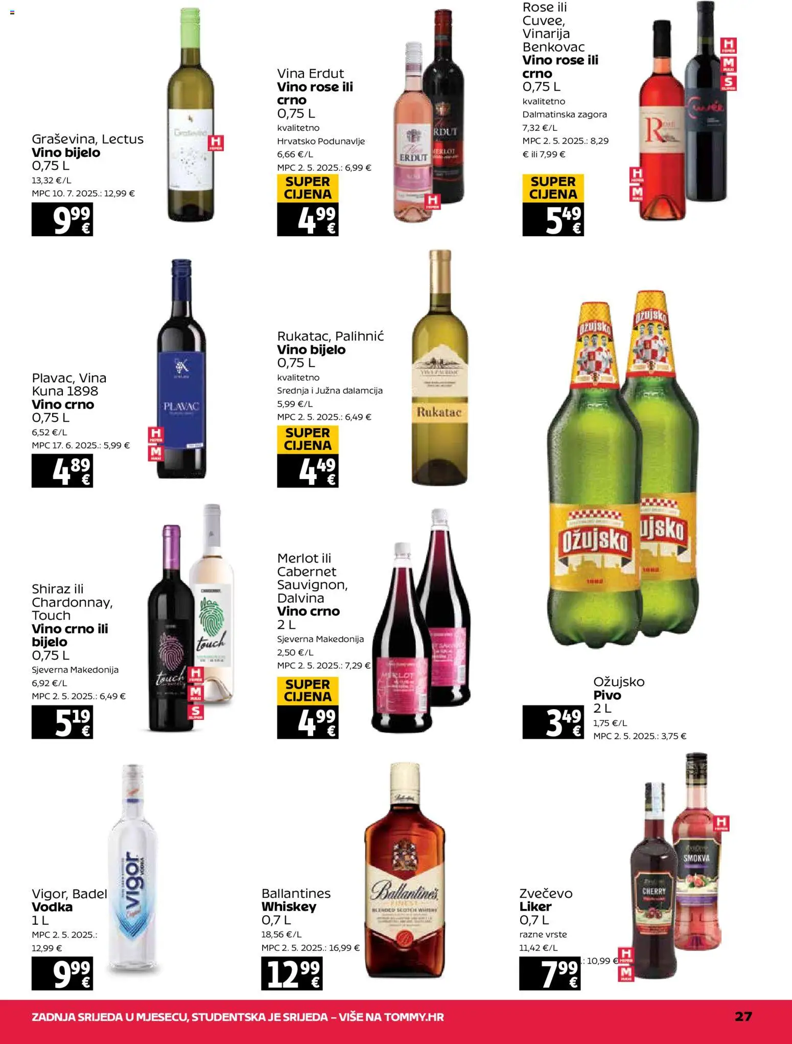 Tommy katalog | vrijedi od 20.08.2026 | Stranica: 27 | Proizvodi: Vino, Crno vino, Ožujsko, Liker