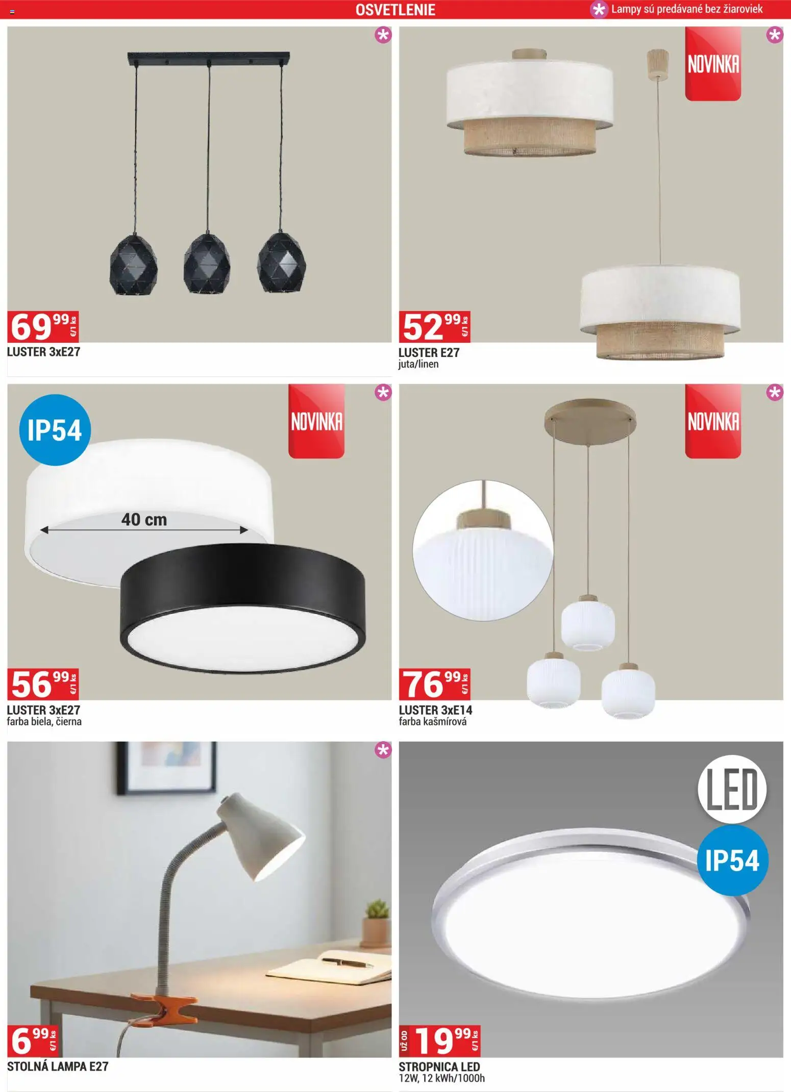 Nové Merkury Market akcie – leták je platný od 01.07.2026 | Strana: 16 | Produkty: Osvetlenie, Lampa, Stolná lampa, Luster