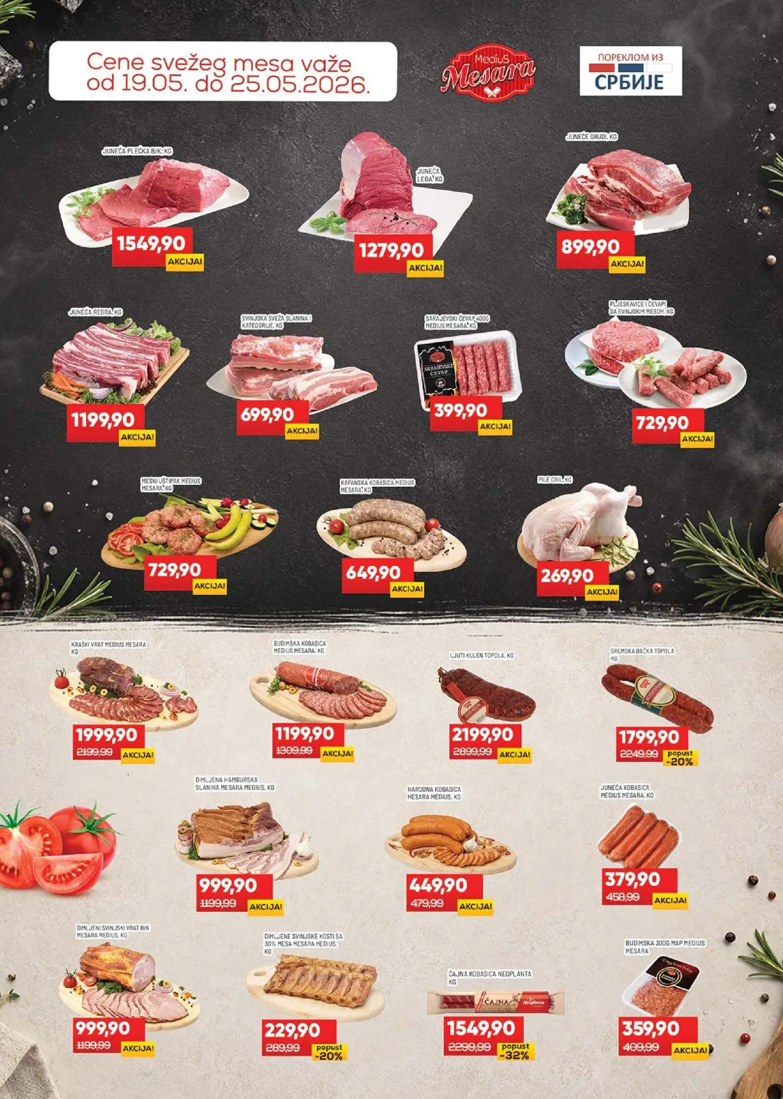 Medius katalog - važi od 19.05.2026 | Strana: 2 | Proizvode: Pljeskavice, Svinjski vrat, Hamburska slanina, Kobasica