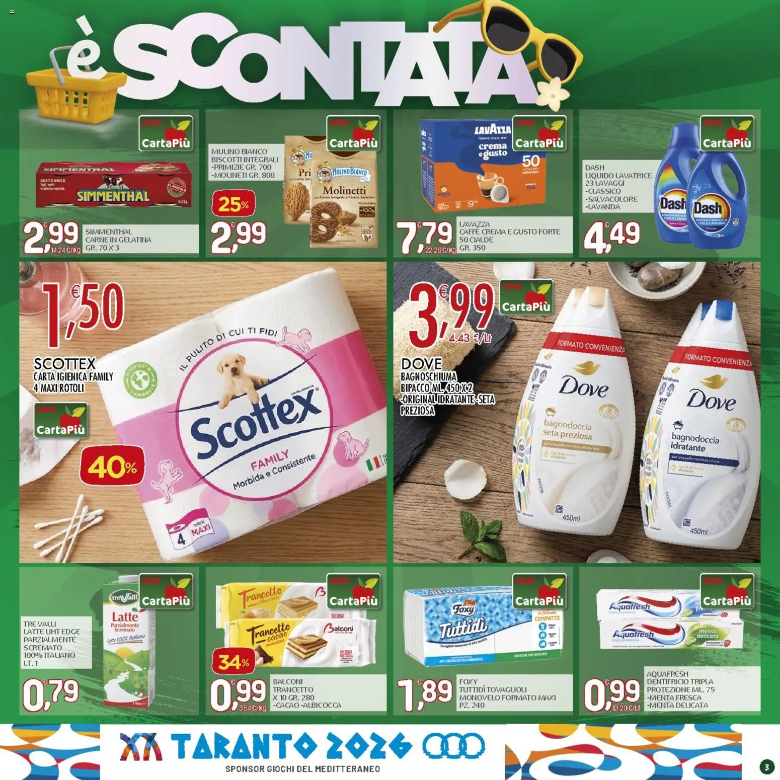 Volantino CRAI del 20/08/2026 | Pagina: 3 | Prodotti: Dentifricio, Biscotti, Farina, Lavazza
