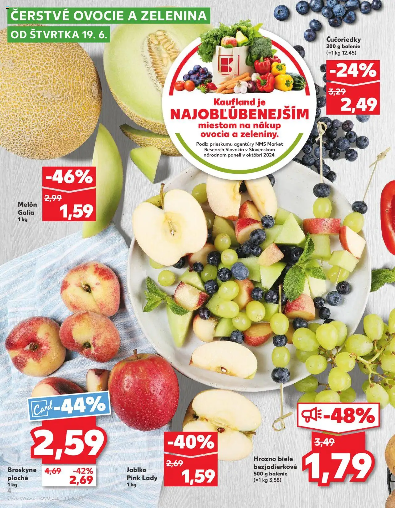 Nové Kaufland akcie – leták je platný od 19.06.2025 | Strana: 4 | Produkty: Apple, Broskyne, Hrozno, Ovocie