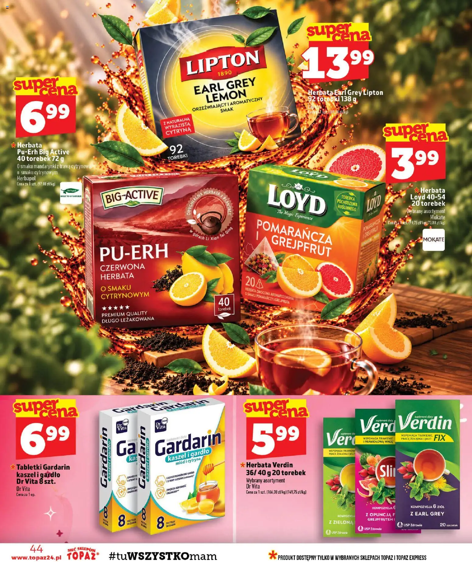 Topaz gazetka - MAZ od 15.10.2026 | Strona: 44 | Produkty: Herbata owocowa, Lipton 92 torebki, Mandarynki, Torebki
