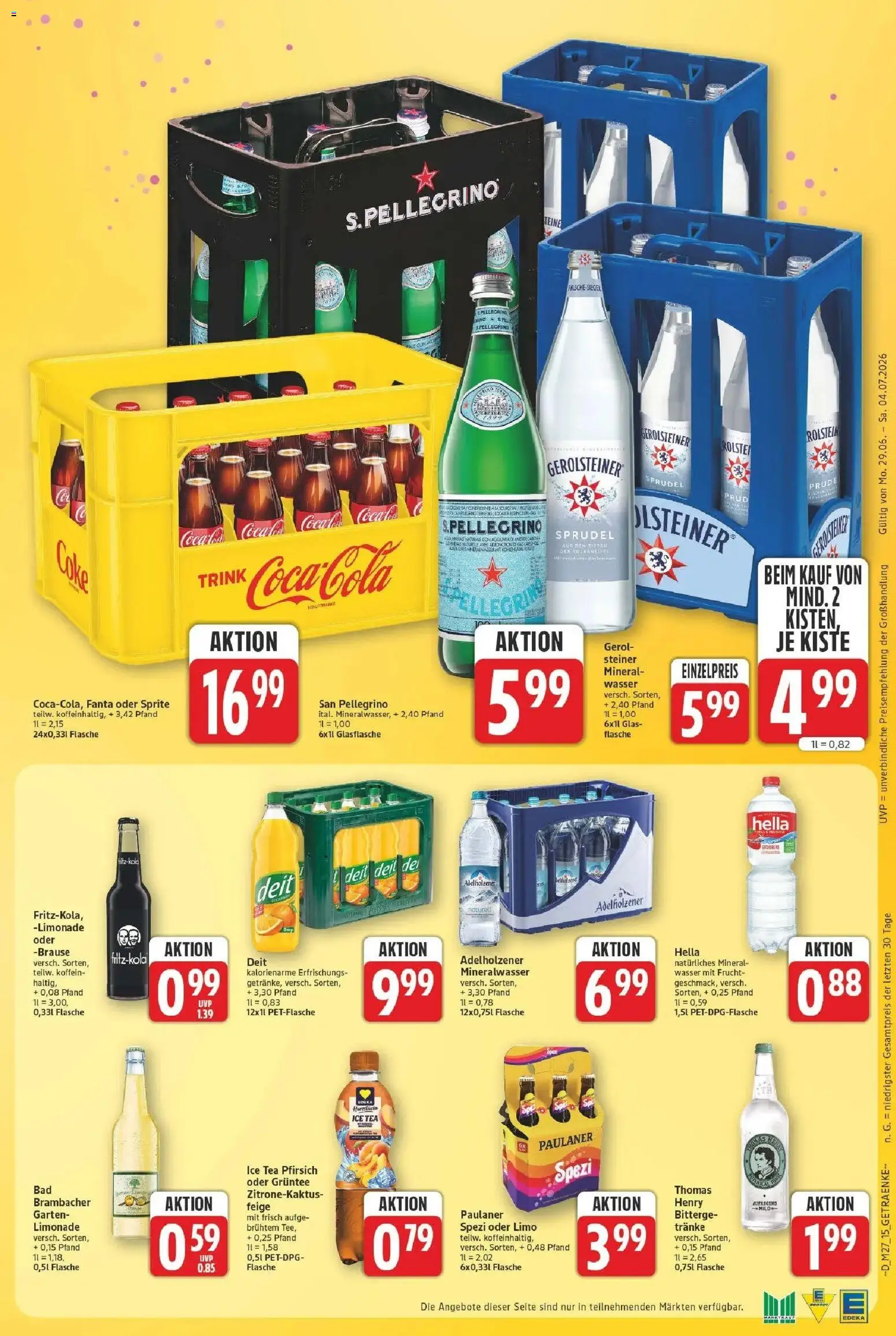 Marktkauf - Wochenangebote – gültig ab 28.06.2026 | Seite: 15 | Produkte: Sprite, Adelholzener, Pfirsich, Paulaner
