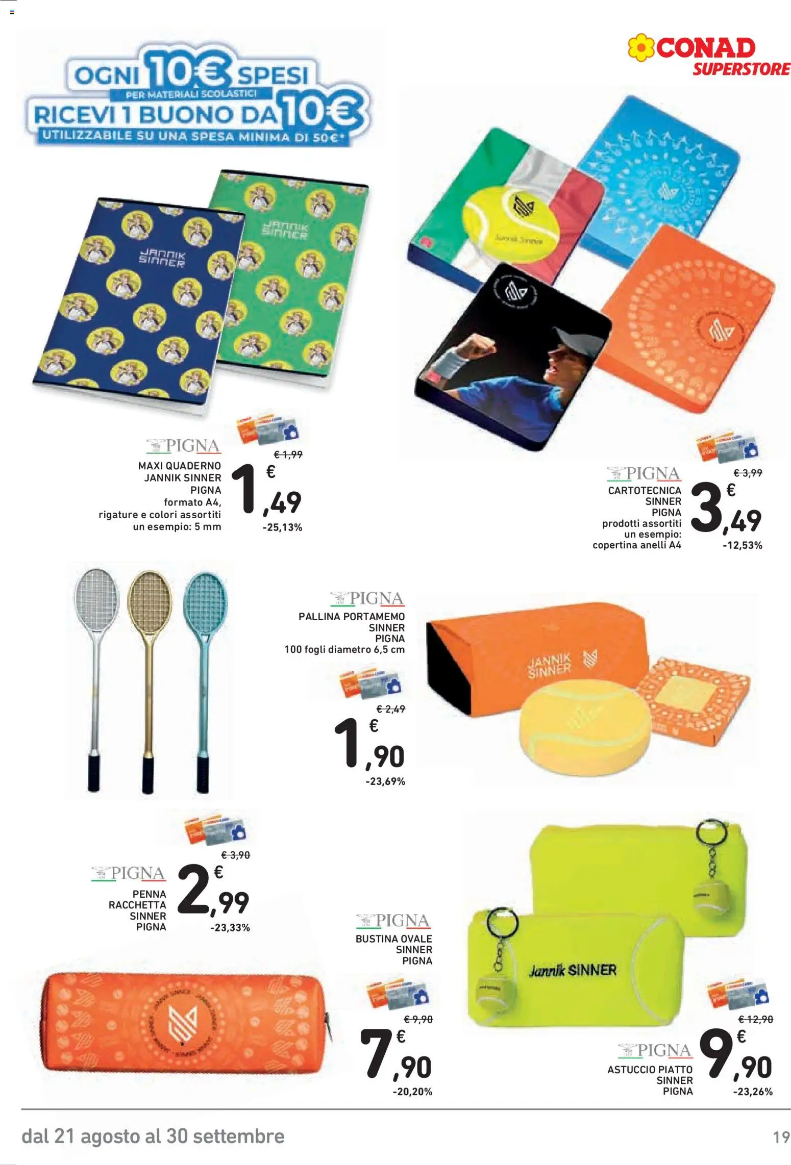 Volantino Conad del 21/08/2026 | Pagina: 19 | Prodotti: Astuccio, Piatto, Quaderno