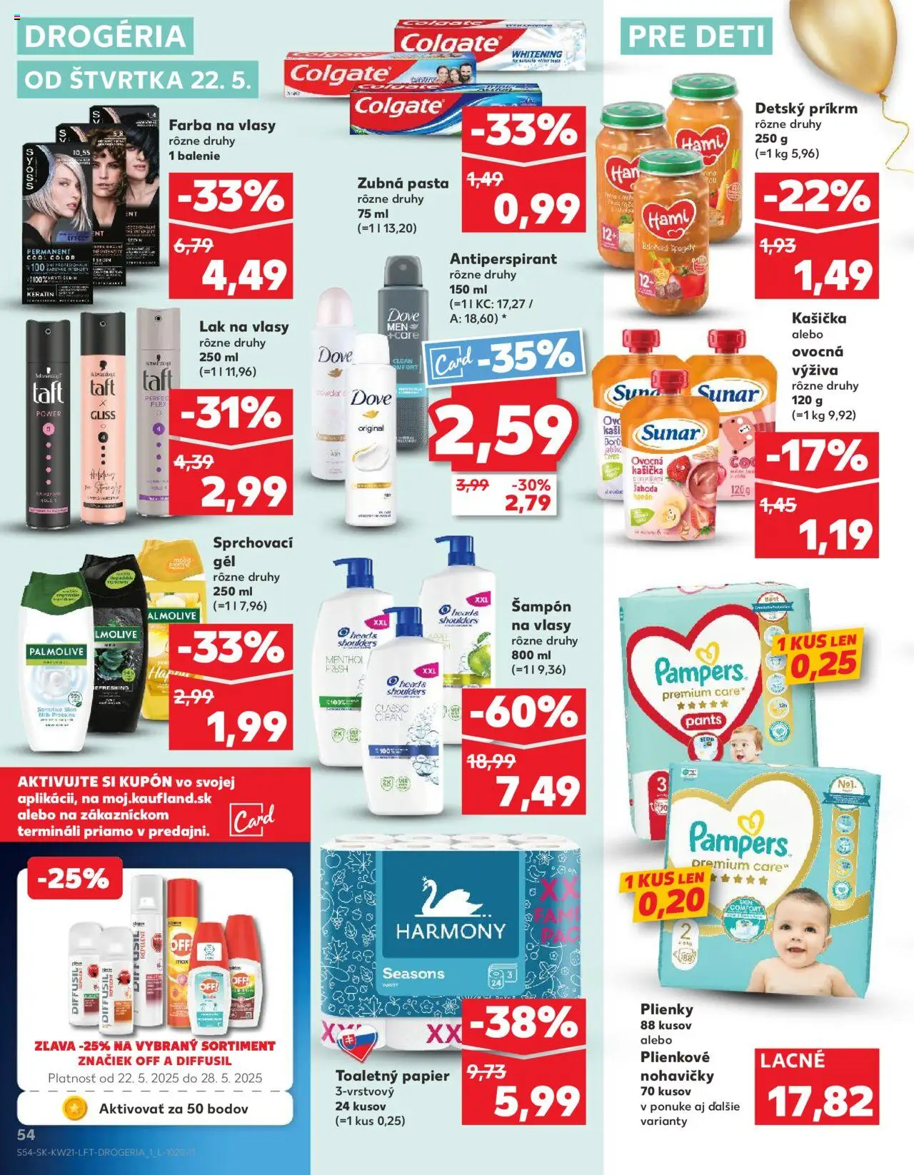 Nové Kaufland akcie – leták je platný od 22.05.2025 | Strana: 54 | Produkty: Lak na vlasy, Antiperspirant, Plienky, Pampers