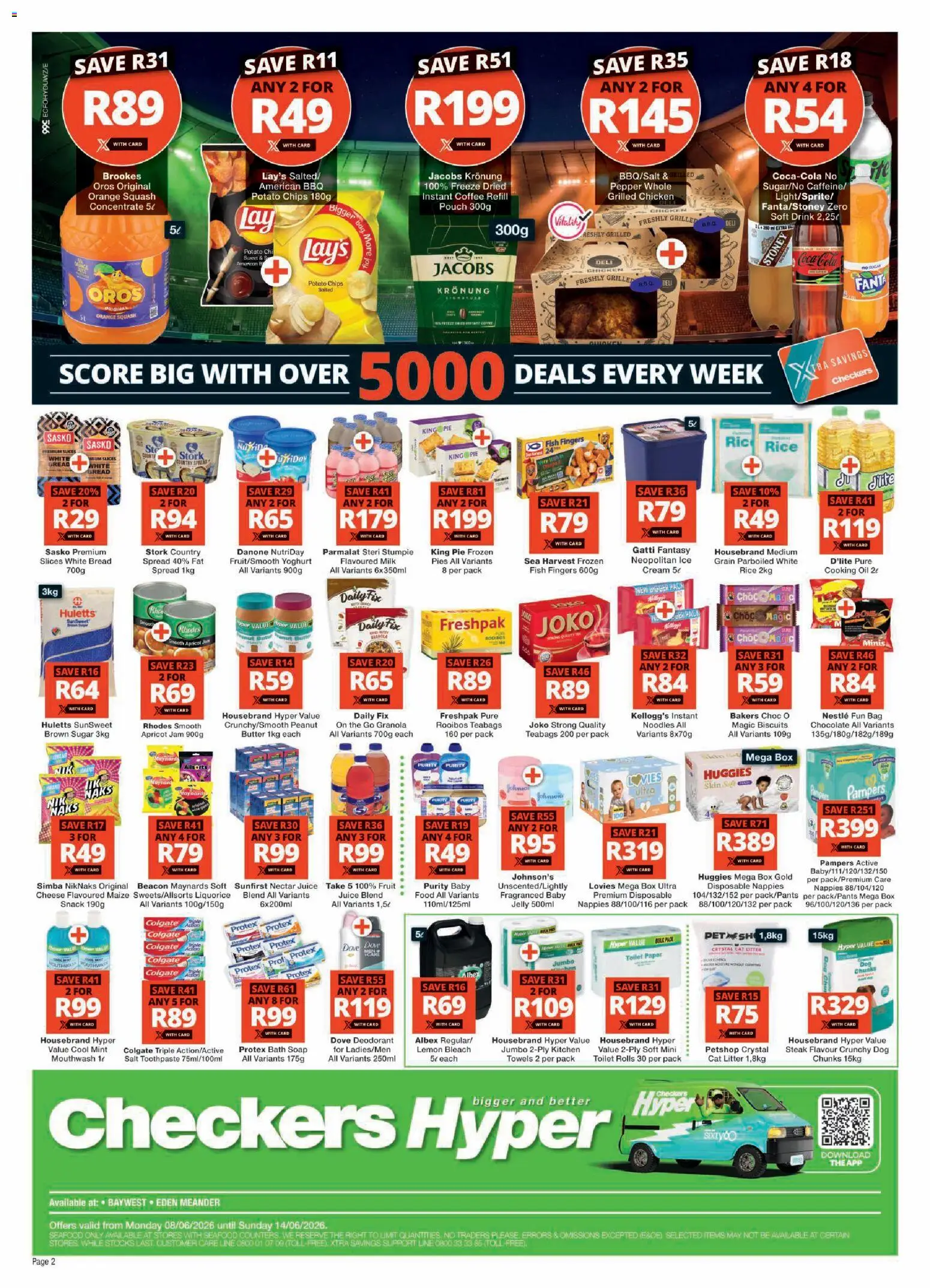 New Checkers catalogue – valid from 08.06.2026 | Page: 2 | Products: Chocolate, Fish, Nappies, Lemon