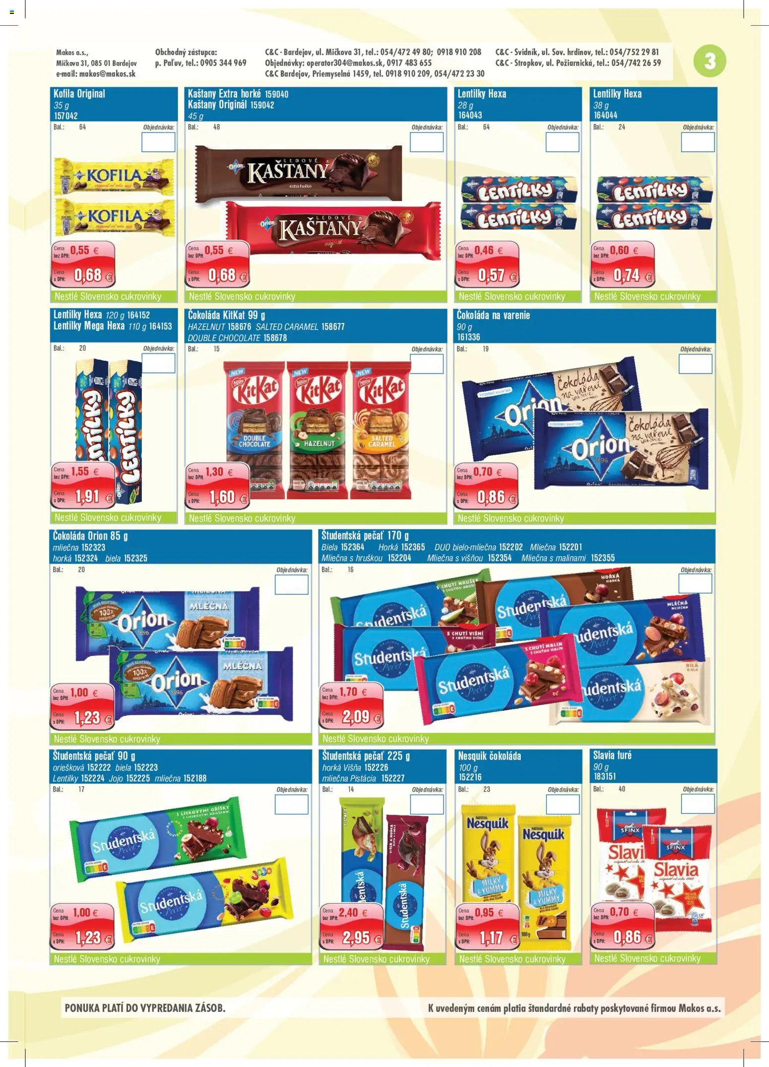 Nové Makos akcie – leták je platný od 29.06.2026 | Strana: 3 | Produkty: Čokoláda, Študentská pečať, Nesquik