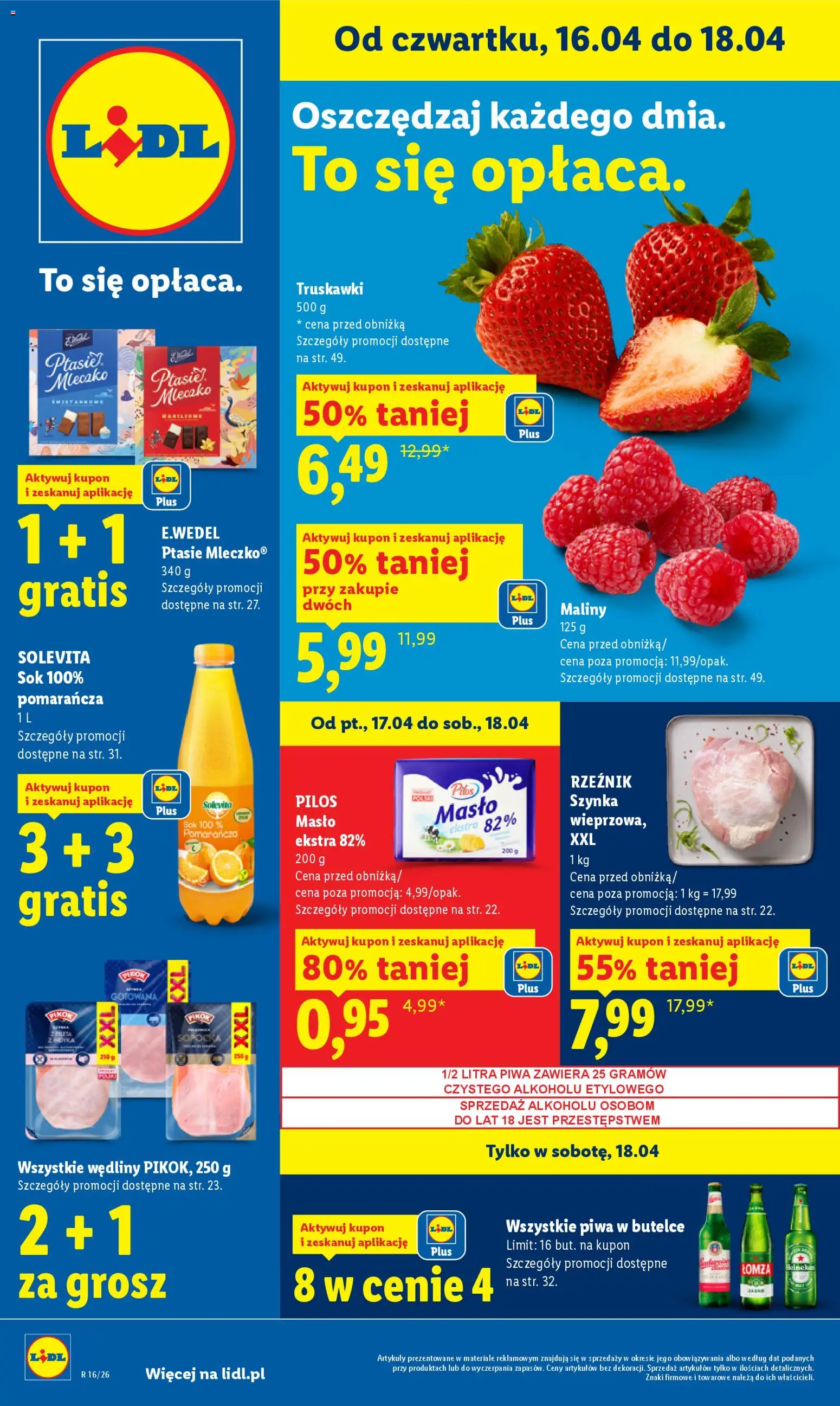 Lidl Polsko leták od 16.04.2026 | Strana: 1 | Produkty: Máslo, Maliny, Solevita