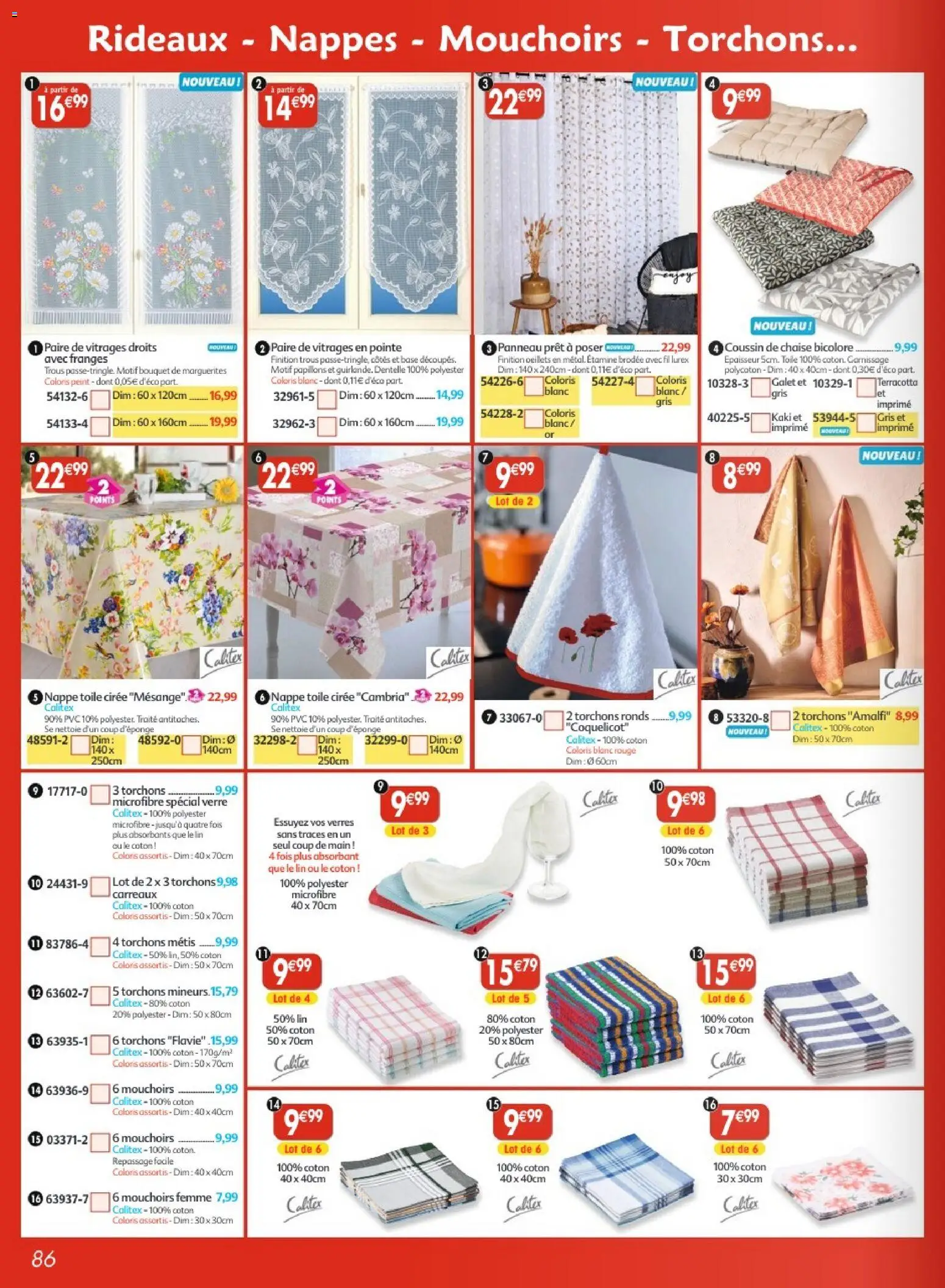 {H1} | Page: 86 | Produits: Base, Coton, Mouchoirs, Chaise