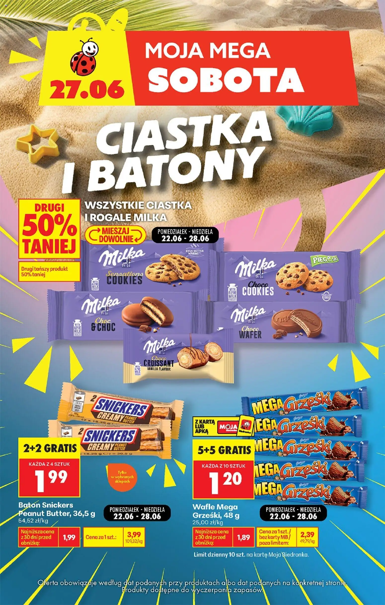 Biedronka gazetka - Moja Mega Sobota od 27.06.2026 | Strona: 5 | Produkty: Karta, Wafle, Baton, Ciastka