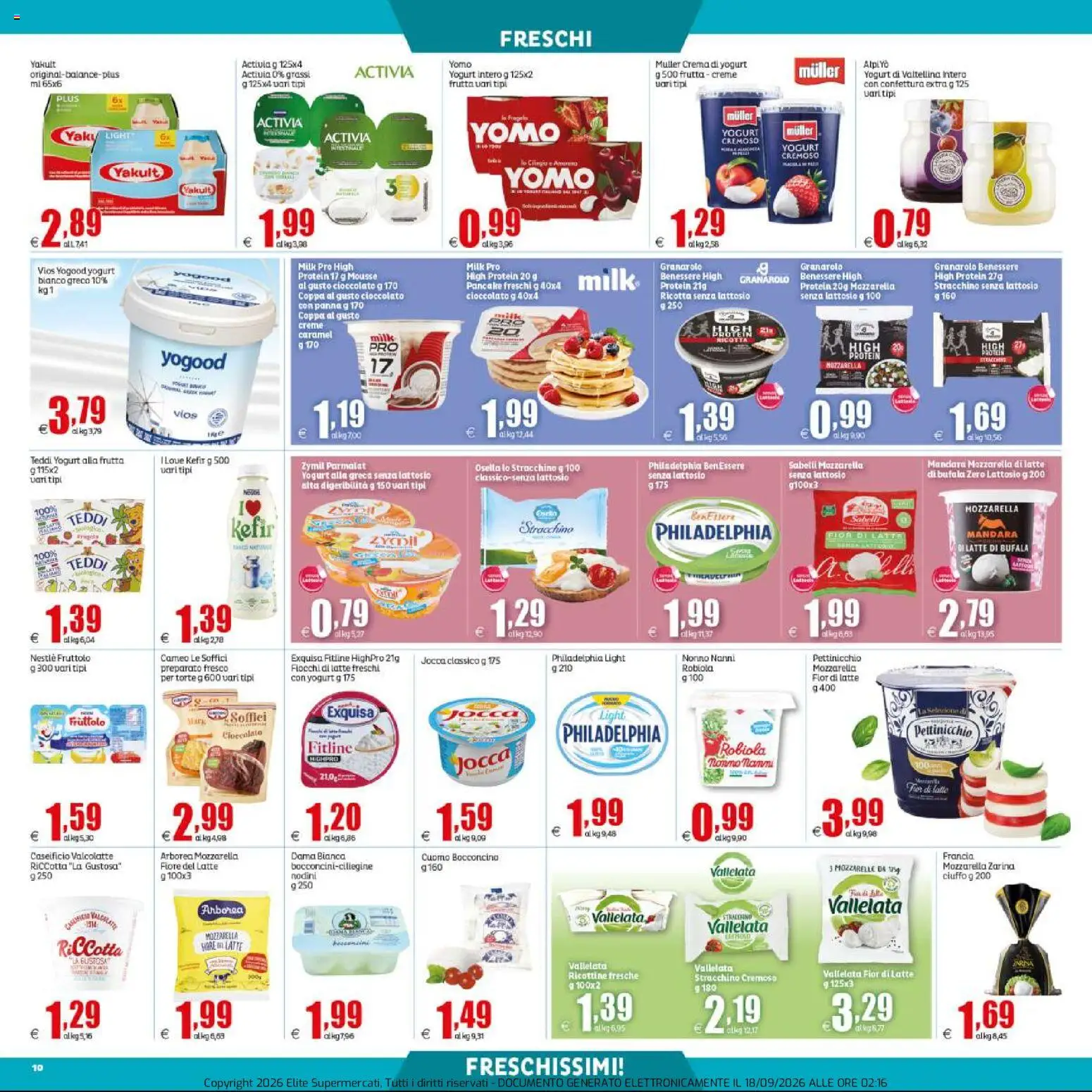 Volantino Elite Supermercati del 18/09/2026 | Pagina: 10 | Prodotti: Crema, Mozzarella senza lattosio, Yogurt, Mozzarella