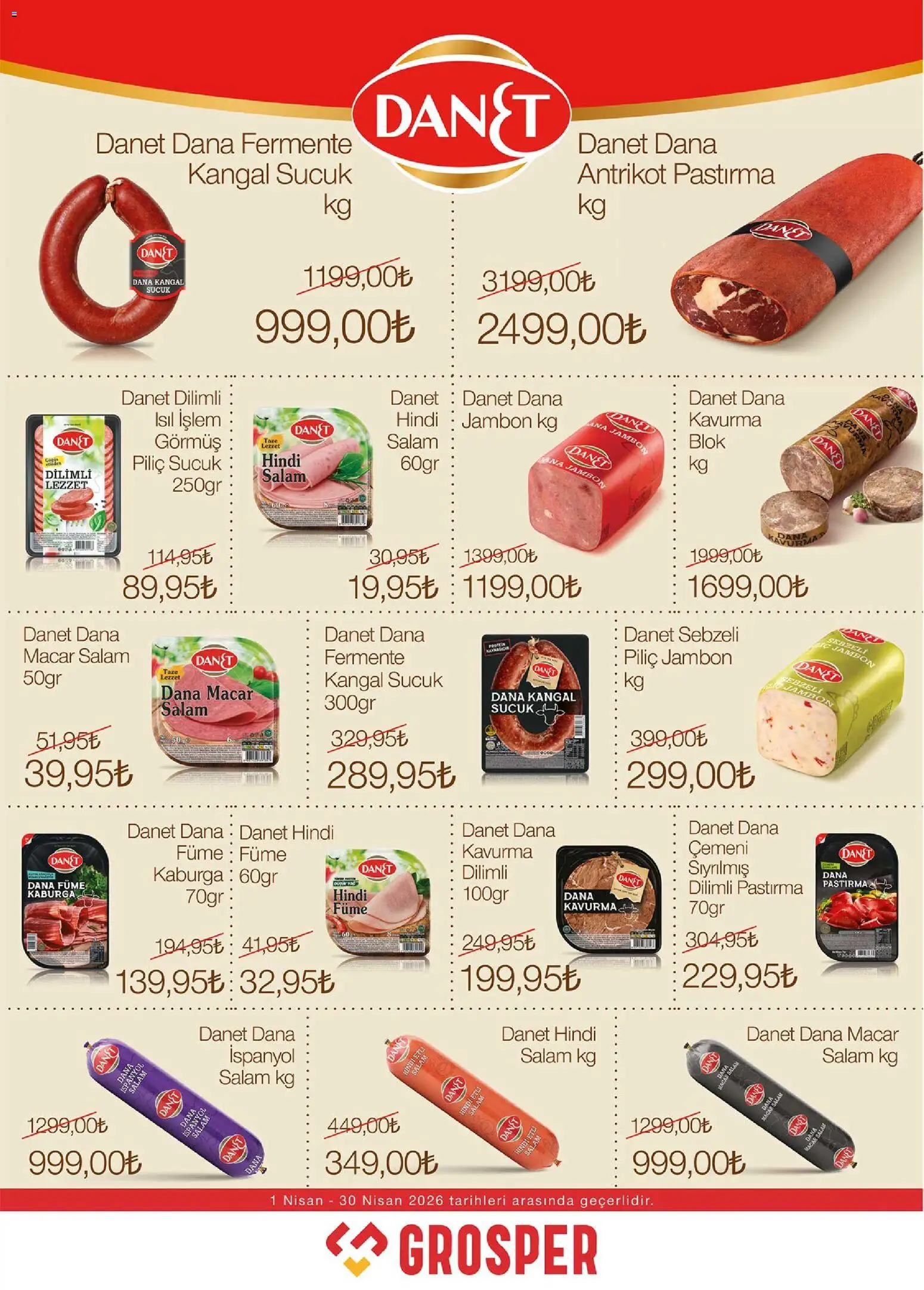 Grosper Katalog - 08.04.2026 tarihinden itibaren geçerlidir | Sayfa: 3 | Ürünler: Salam, Jambon, Piliç, Dana füme
