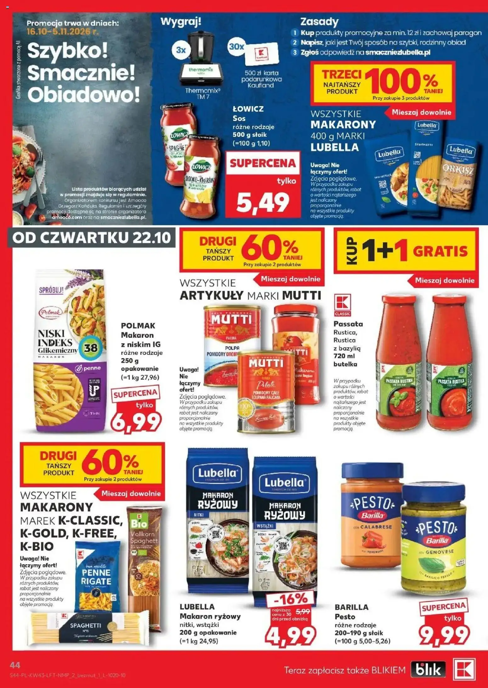 Kaufland aktualna gazetka od 22.10.2026 - od jutra PDF | Strona: 44 | Produkty: Penne, Pesto, Makarony, Sos