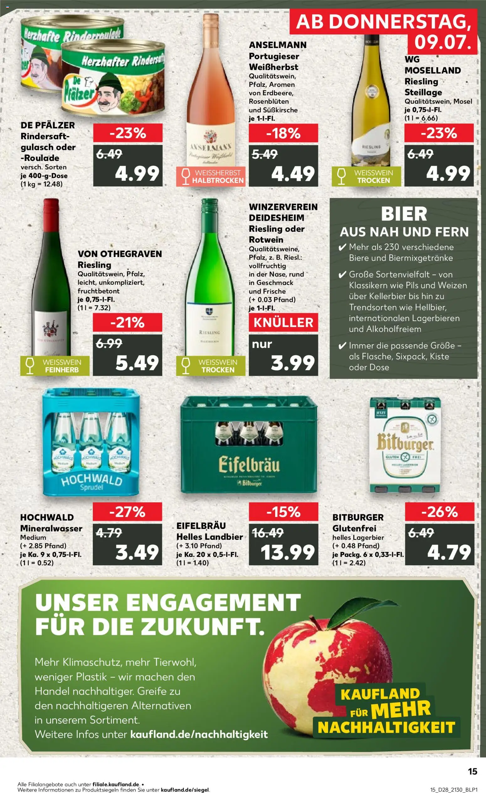 Kaufland Prospekt Speyer – gültig ab 09.07.2026 | Seite: 15 | Produkte: Bitburger, Bier, Pils, Mineralwasser