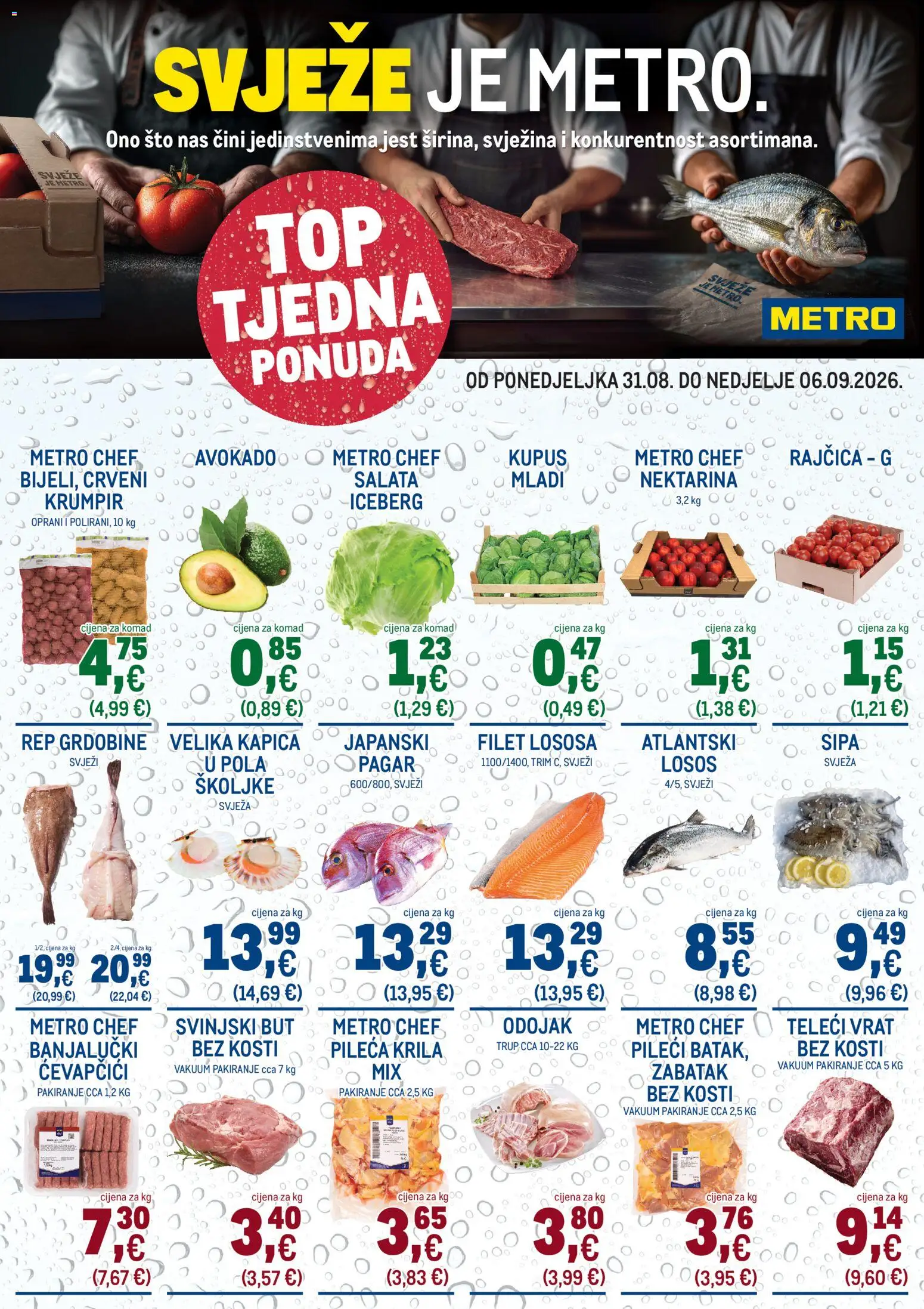 Metro katalog | vrijedi od 31.08.2026 | Stranica: 1 | Proizvodi: Vrat, Losos, Nektarina, Filet lososa