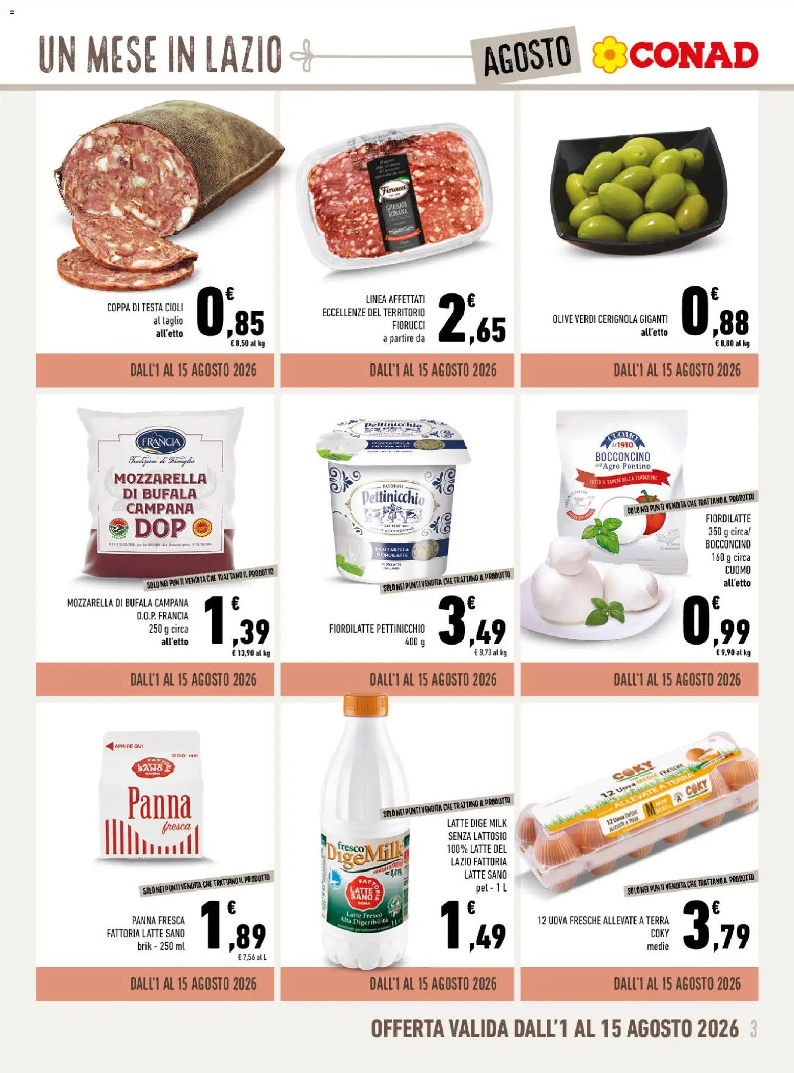 Volantino Conad del 01/08/2026 | Pagina: 3 | Prodotti: Uova, Latte, Olive, Terra