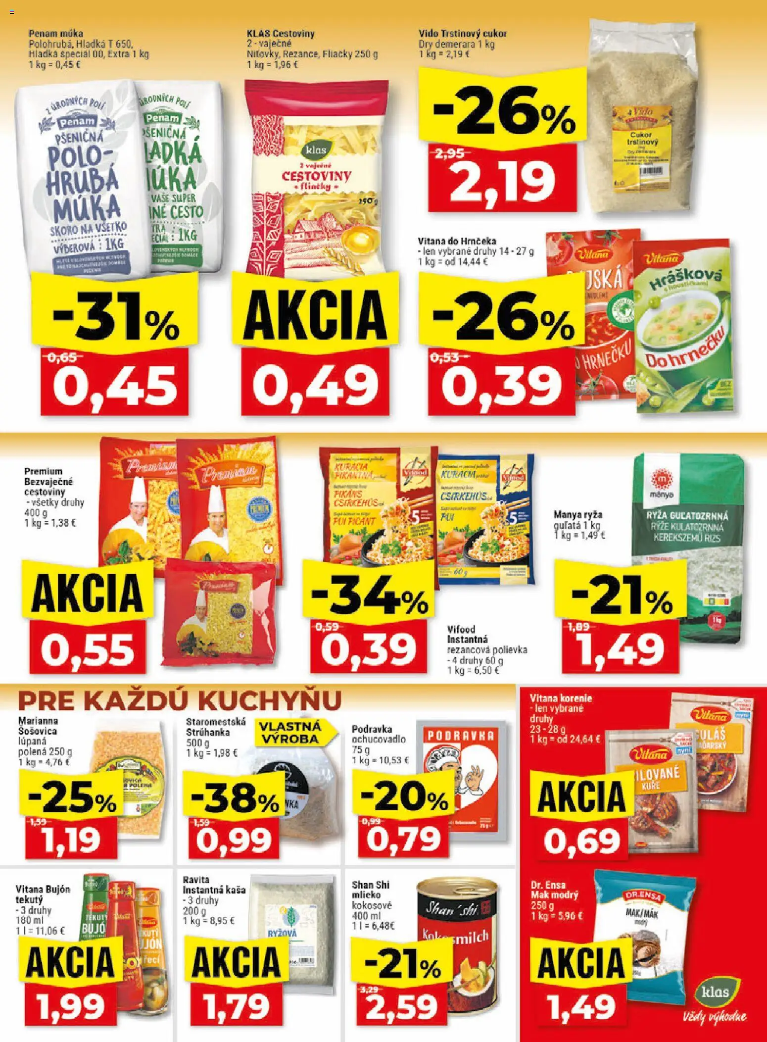Nové Klas akcie – leták je platný od 17.08.2026 | Strana: 14 | Produkty: Mlieko, Cukor, Korenie, Trstinový cukor