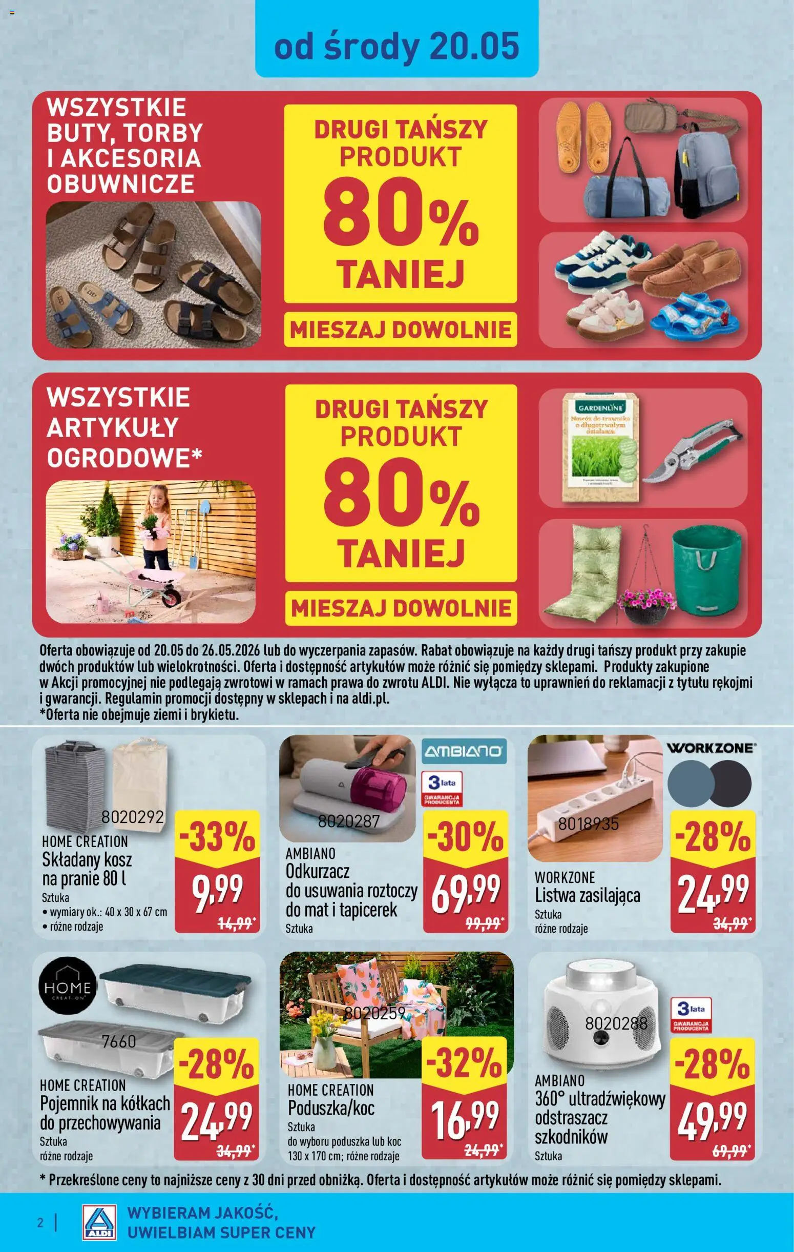 Aldi gazetka - Hity od Środy i od Soboty od 20.05.2026 | Strona: 2 | Produkty: Odkurzacz, Poduszka, Koc, Kosz
