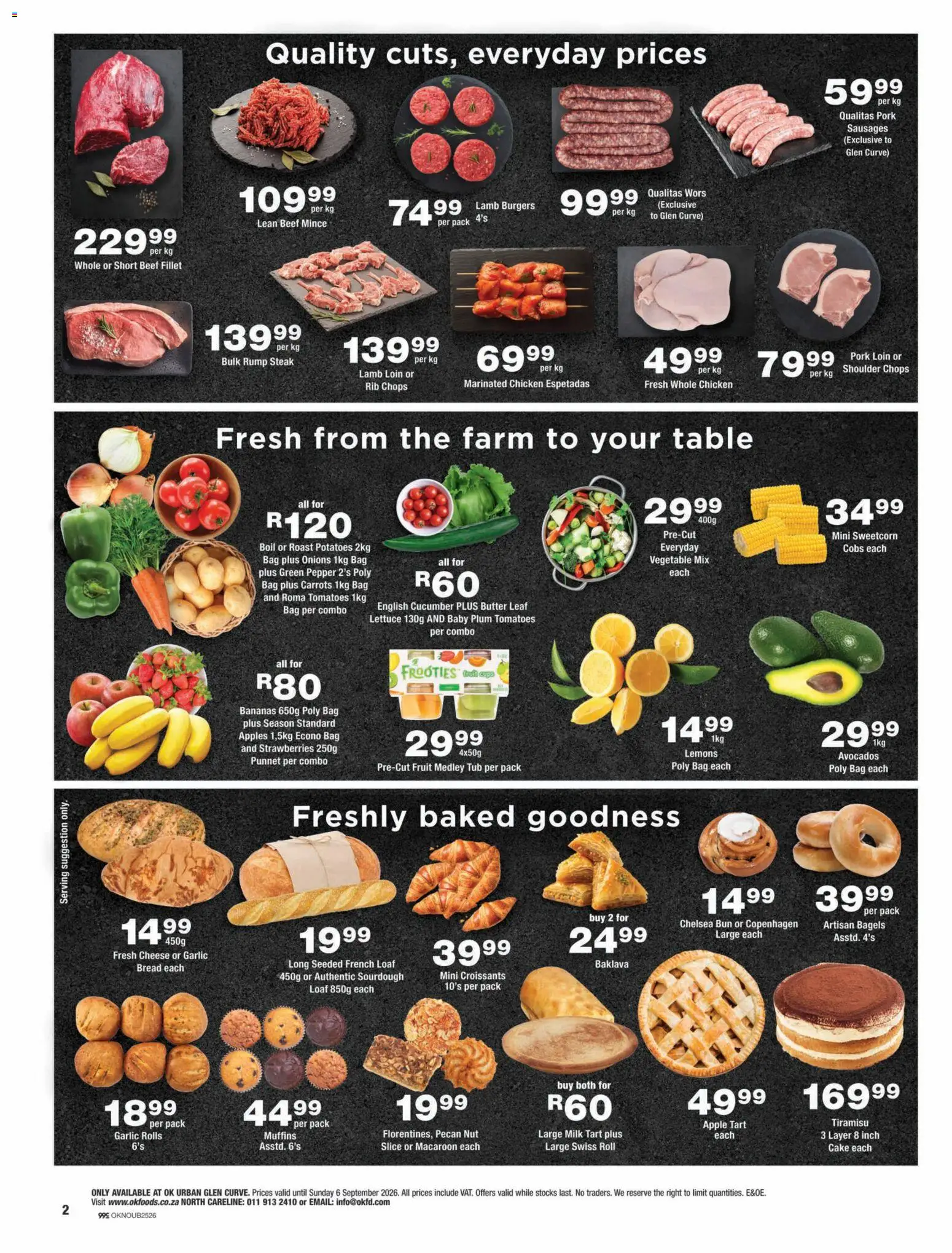 New OK Foods catalogue – valid from 25/08/2026 | Page: 2 | Products: Muffins, Bag, Steak, Milk