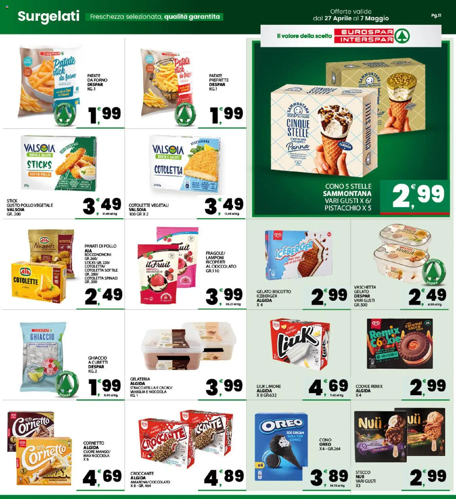 Volantino Eurospar del 27.04.2026 | Pagina: 11 | Prodotti: Lamponi, Panna, Patate, Cacao