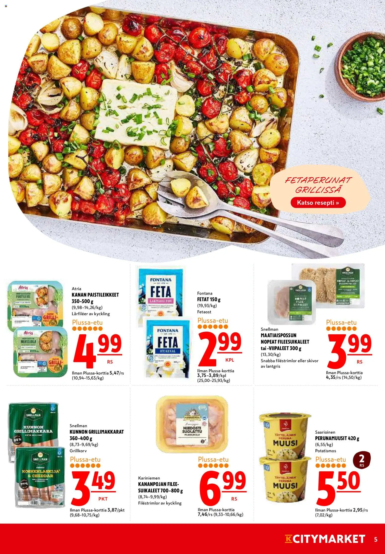 K-Citymarket tarjoukset – voimassa 30/07/2026 alkaen | Sivu: 5 | Tuotteet: Grilli, Cheddar, Suola, Peruna