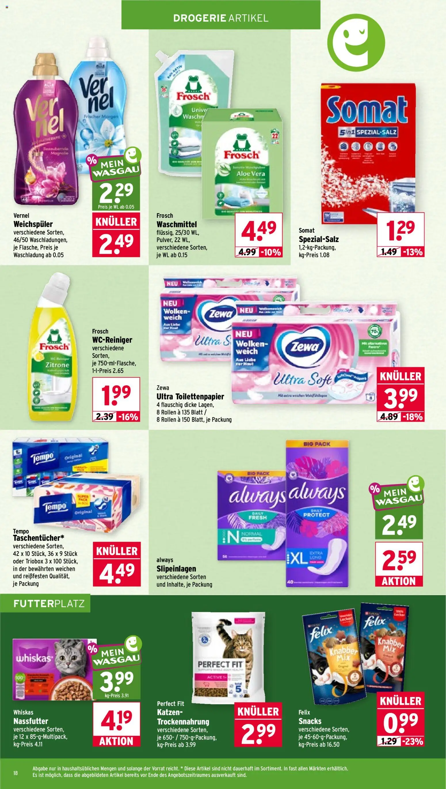 Wasgau Prospekt – gültig ab 24.08.2026 | Seite: 18 | Produkte: Zewa, Waschmittel, Zitrone, Whiskas