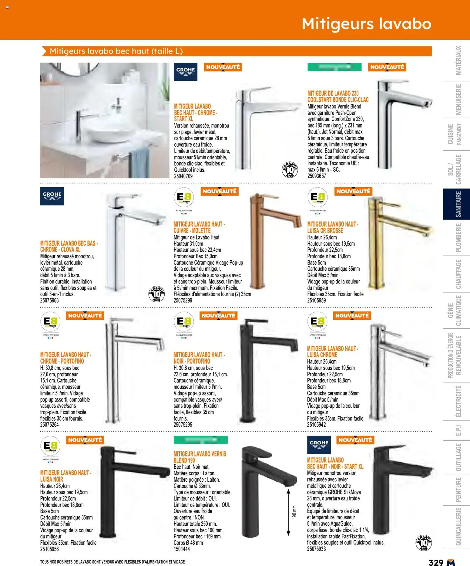 {H1} | Page: 329 | Produits: Base, Brosse, Lavabo, Cartouche