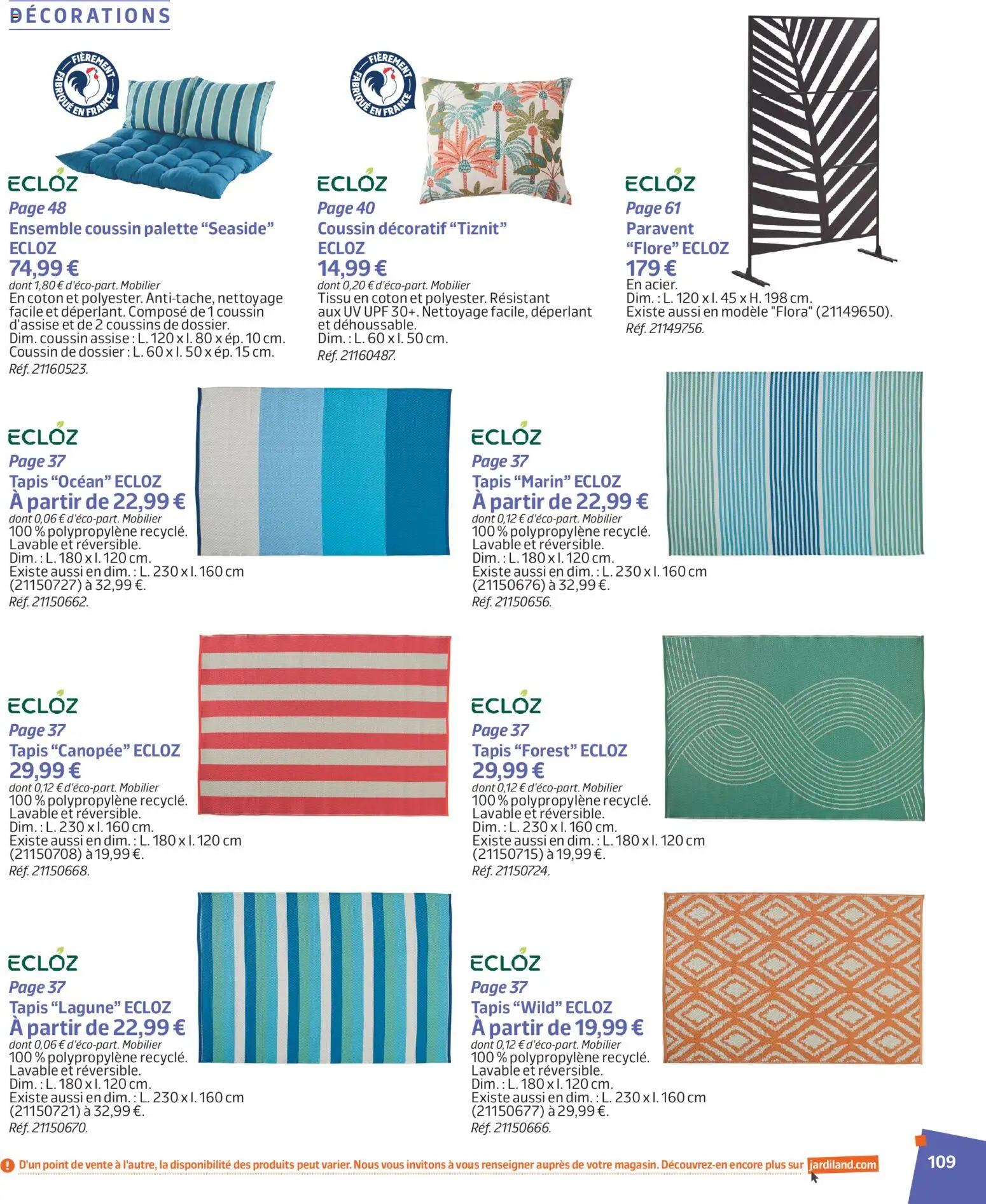 {H1} | Page: 109 | Produits: Paravent, Coton, Coussin palette, Tapis