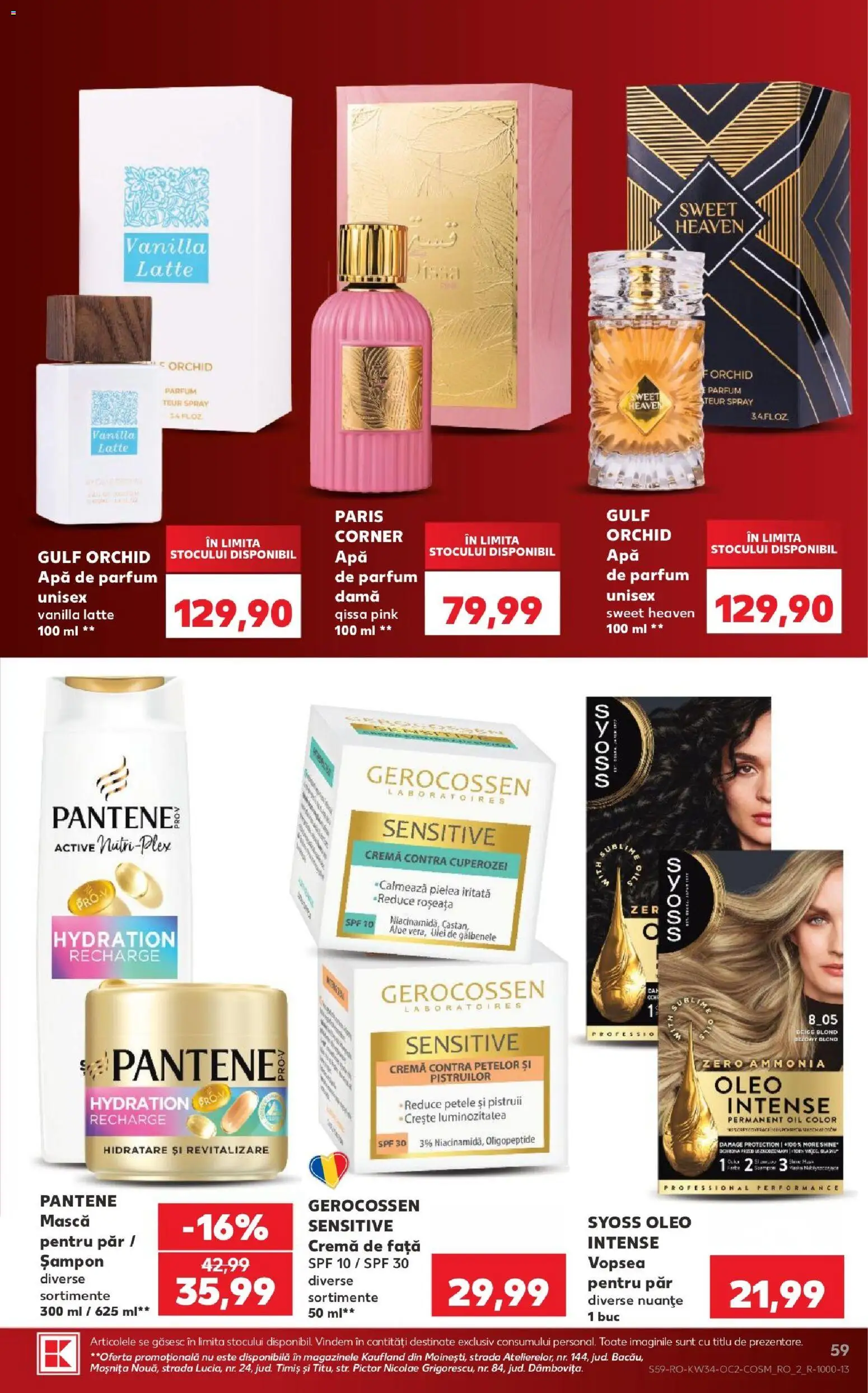 Kaufland RO akciós ujság - amely érvényes a következő dátumtól: 2026.08.19. | Oldal: 59 | Termékek: Syoss, Pantene, Parfüm, Sampon