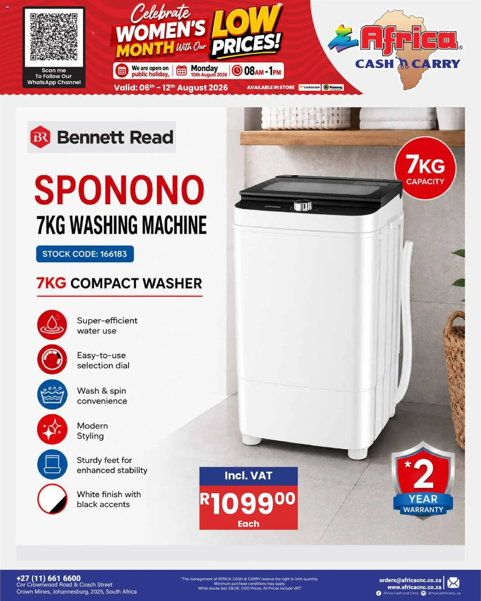 New Africa Cash & Carry catalogue – valid from 06/08/2026 | Page: 55 | Products: Washing machine, Stock, Water