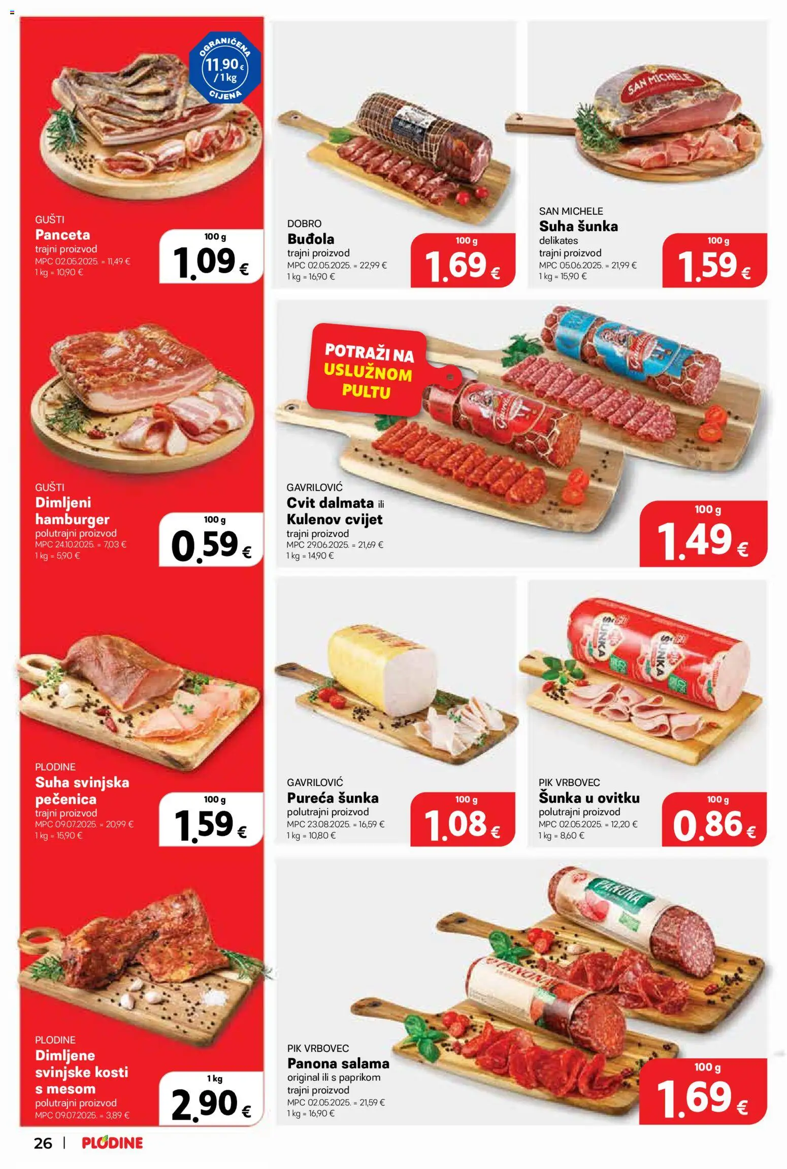 Plodine katalog | vrijedi od 13.05.2026 | Stranica: 26 | Proizvodi: Šunka, Pik Vrbovec, Hamburger, Panceta