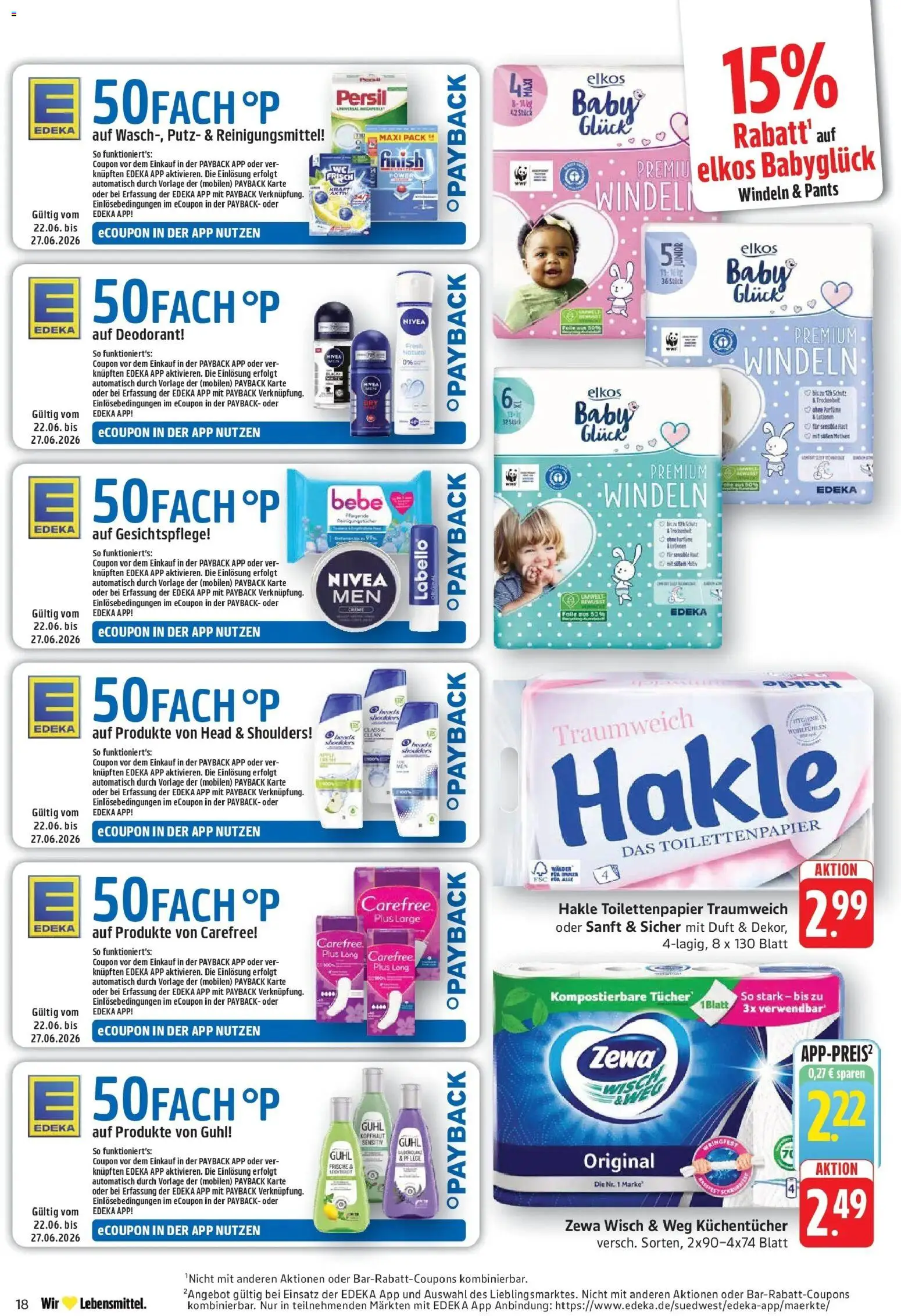 Edeka prospekt Geislingen – gültig ab 21.06.2026 | Seite: 18 | Produkte: Zewa, Finish, Deodorant, Persil