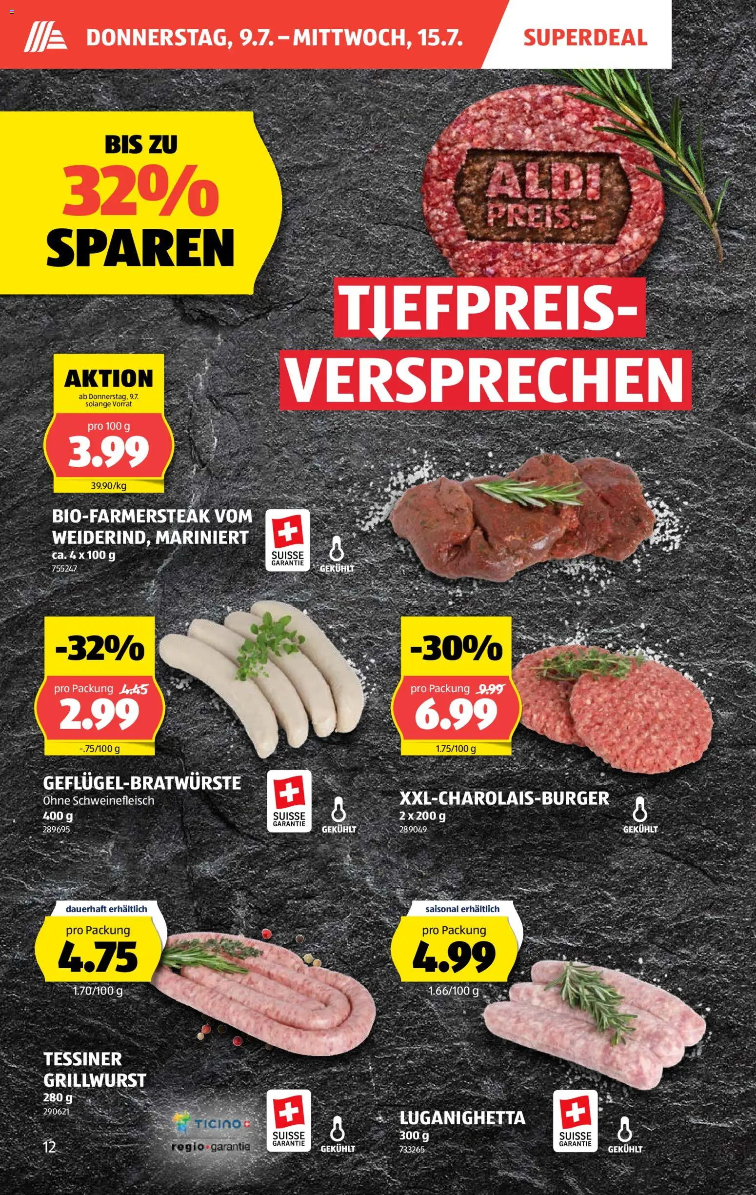 Aldi aktionen – gültig ab 09.07.2026 | Seite: 12 | Produkte: Burger, Schweinefleisch