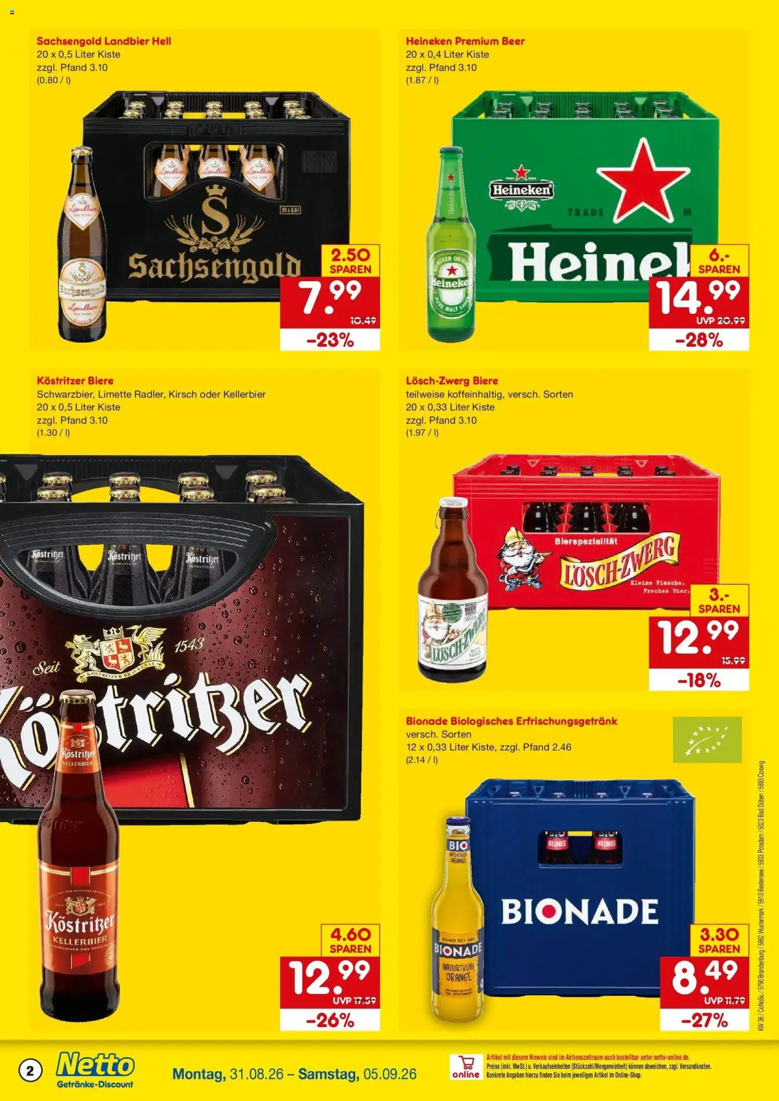 Netto Marken-Discount Prospekt Coswig-Anhalt – gültig ab 31.08.2026 | Seite: 2 | Produkte: Kostritzer, Bad, Heineken, Limette