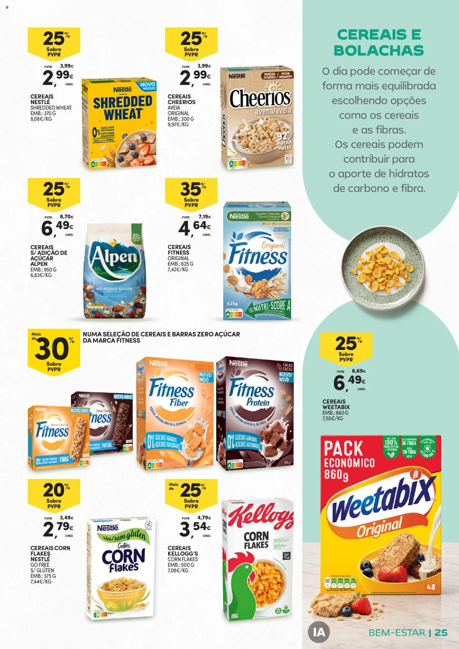 Continente Bem-Estar Assim toda a gente come melhor │ válido de 20/10/2026 | Página: 25 | Produtos: Bolachas, Cacau, Weetabix, Cereais