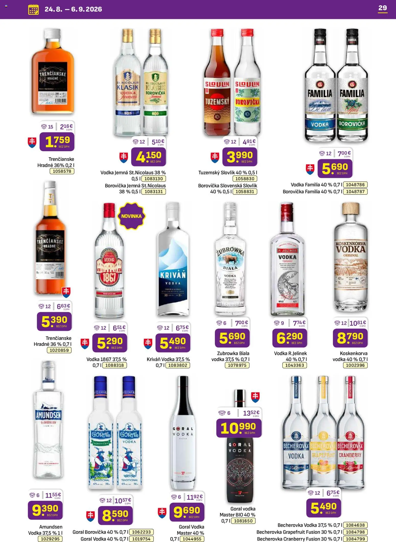 Nové Libex akcie – leták je platný od 24.08.2026 | Strana: 29 | Produkty: Becherovka, Borovička, Vodka, Grapefruit