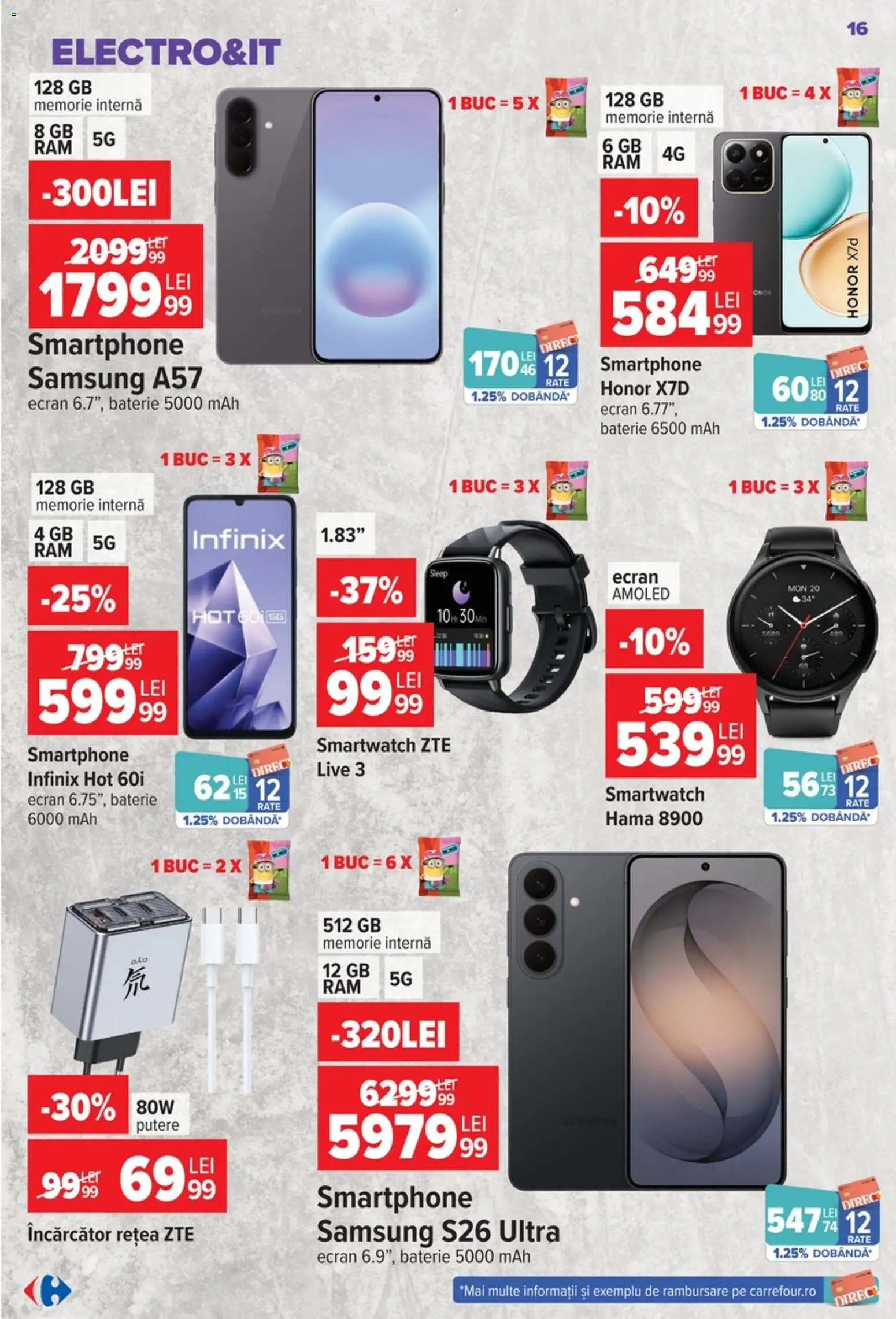 Noul catalog Carrefour – valabil de la 09.09.2026 | Pagină: 16 | Produse: Încărcător, Memorie, Smartwatch, Baterie