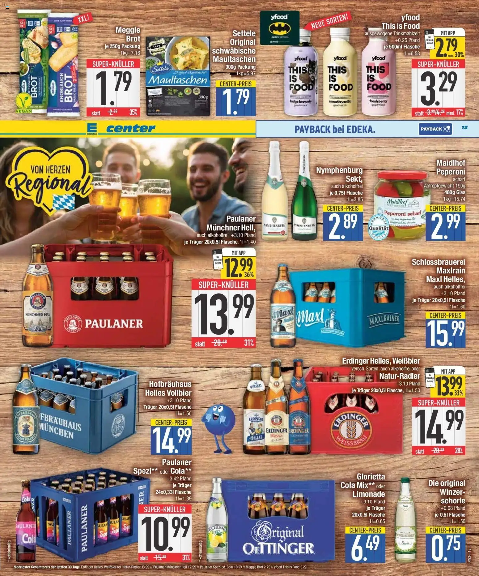 E center Prospekt Bayerisch Gmain – gültig ab 17.08.2026 | Seite: 13 | Produkte: Erdinger, Cola, Weißbier, Paulaner spezi